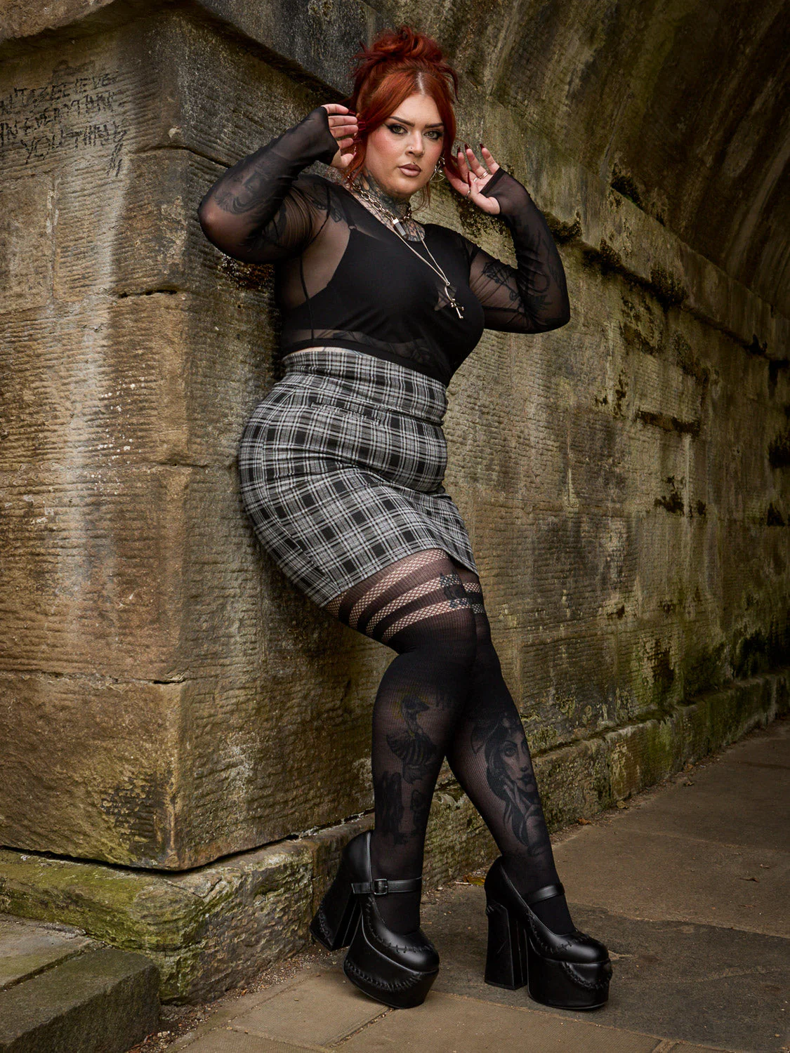 Plaid Mini Skirt - Black & Grey - Zenithce