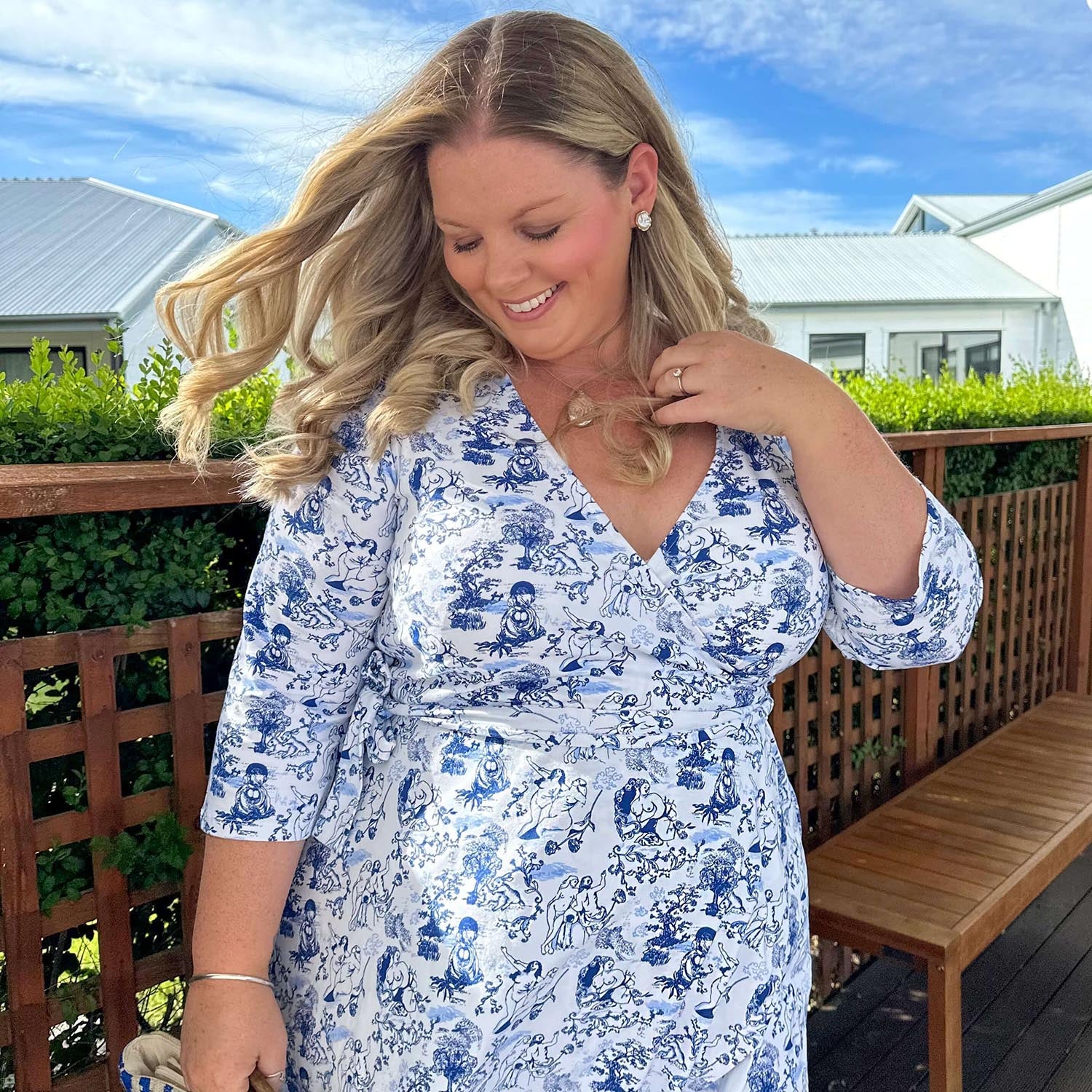 Mini Wrap Dress - Passion au Jardin - L'Amour Bleu - Zenithce