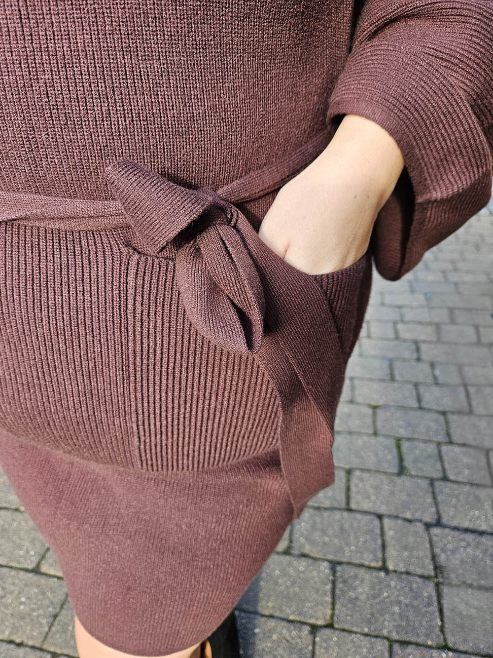 Mini Knitted Cocoon Dress - Hot Chocolate - Zenithce