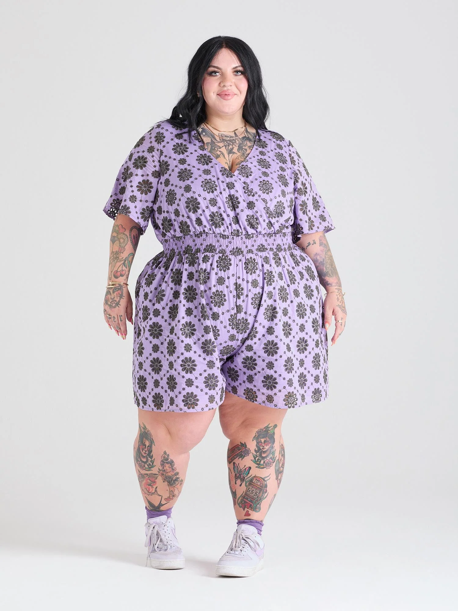 Broderie Anglaise Playsuit - Cassis de Violet - Zenithce