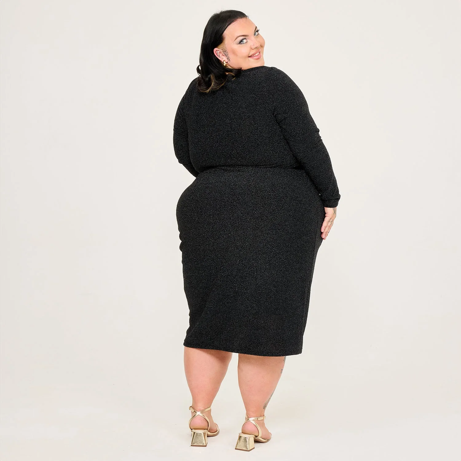 Lurex Long Sleeve Dress - Black - Zenithce