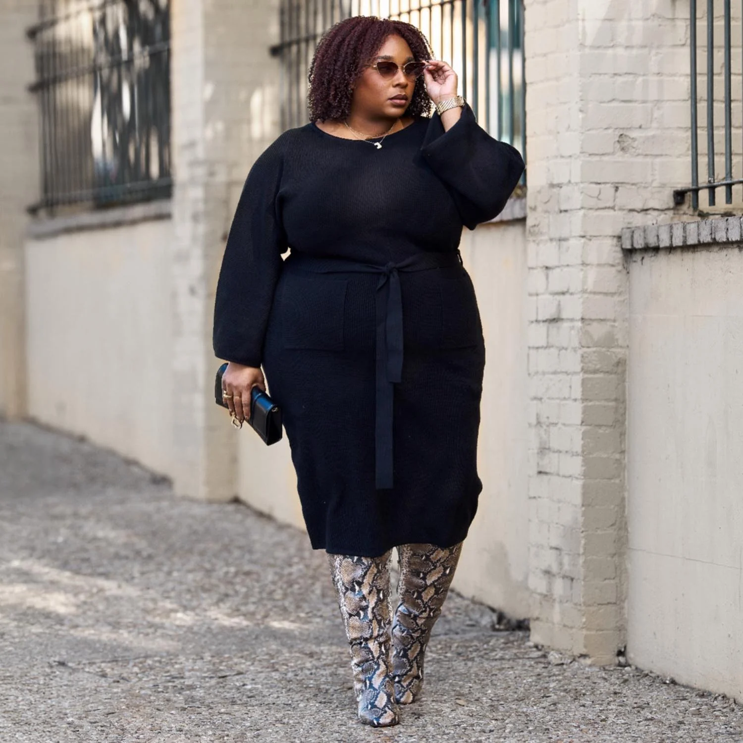 Midi Knitted Cocoon Dress - Black - Zenithce