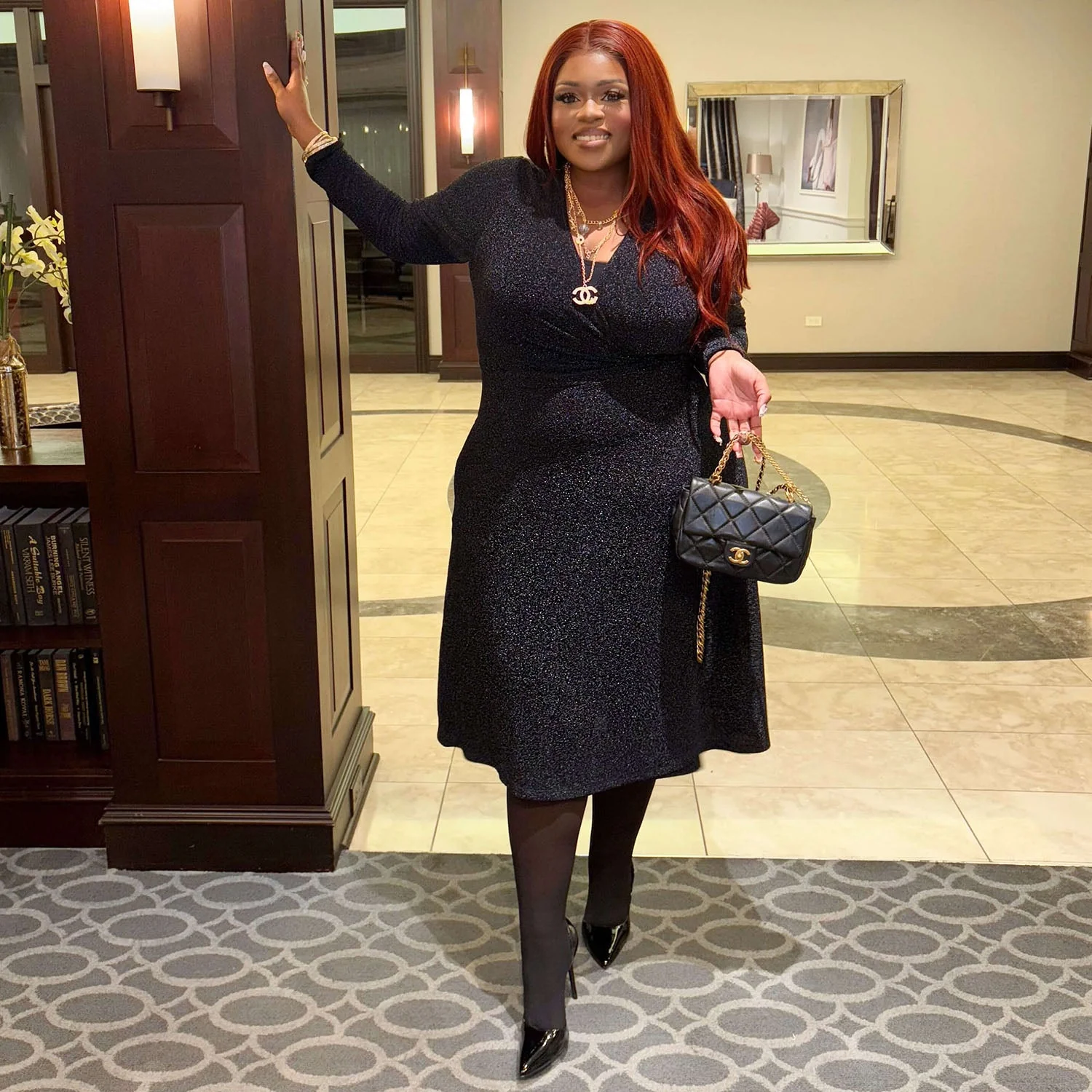 Lurex Wrap Dress - Black - Zenithce