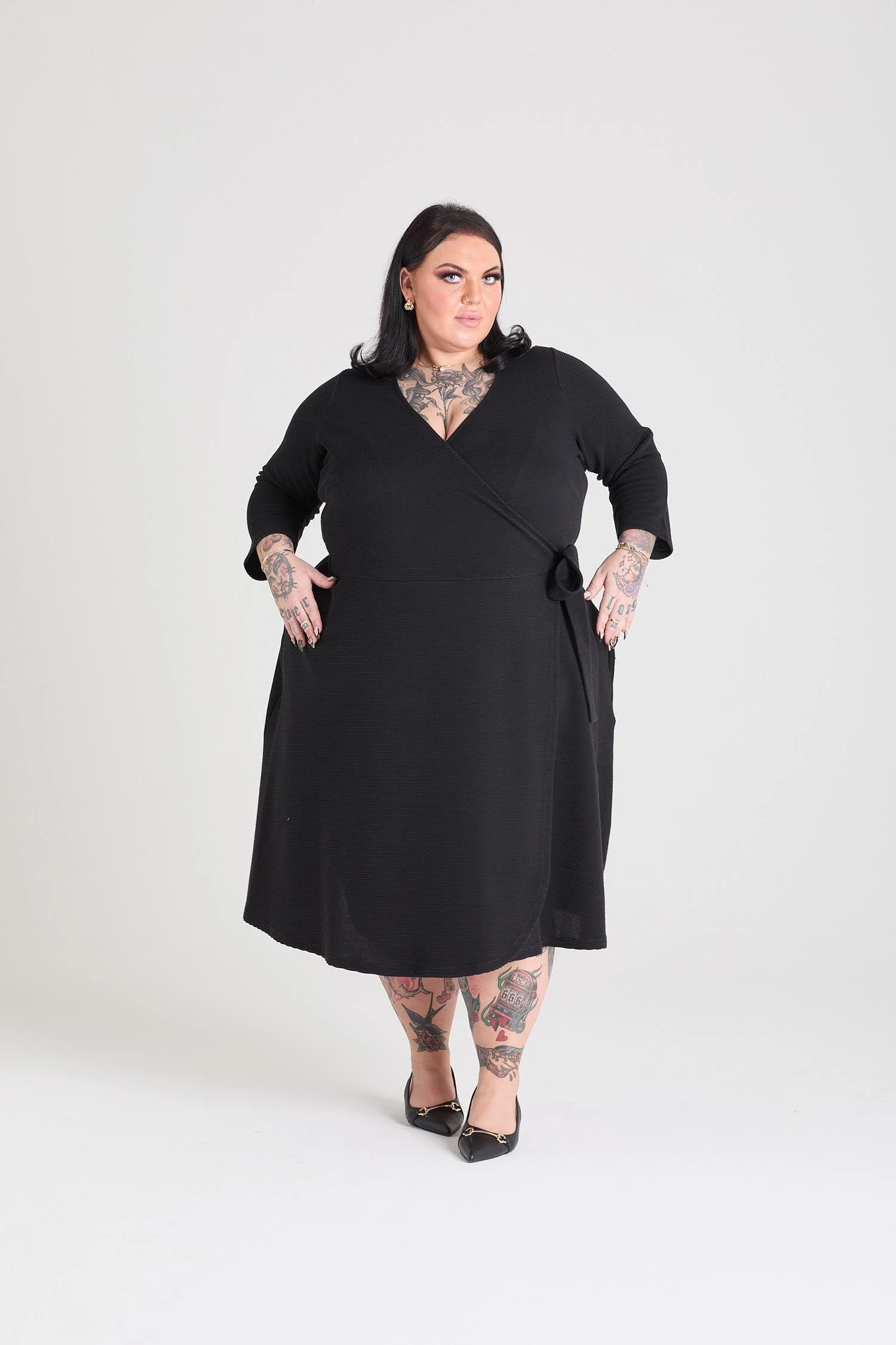 Ottoman Wrap Around Dress - Black - Zenithce