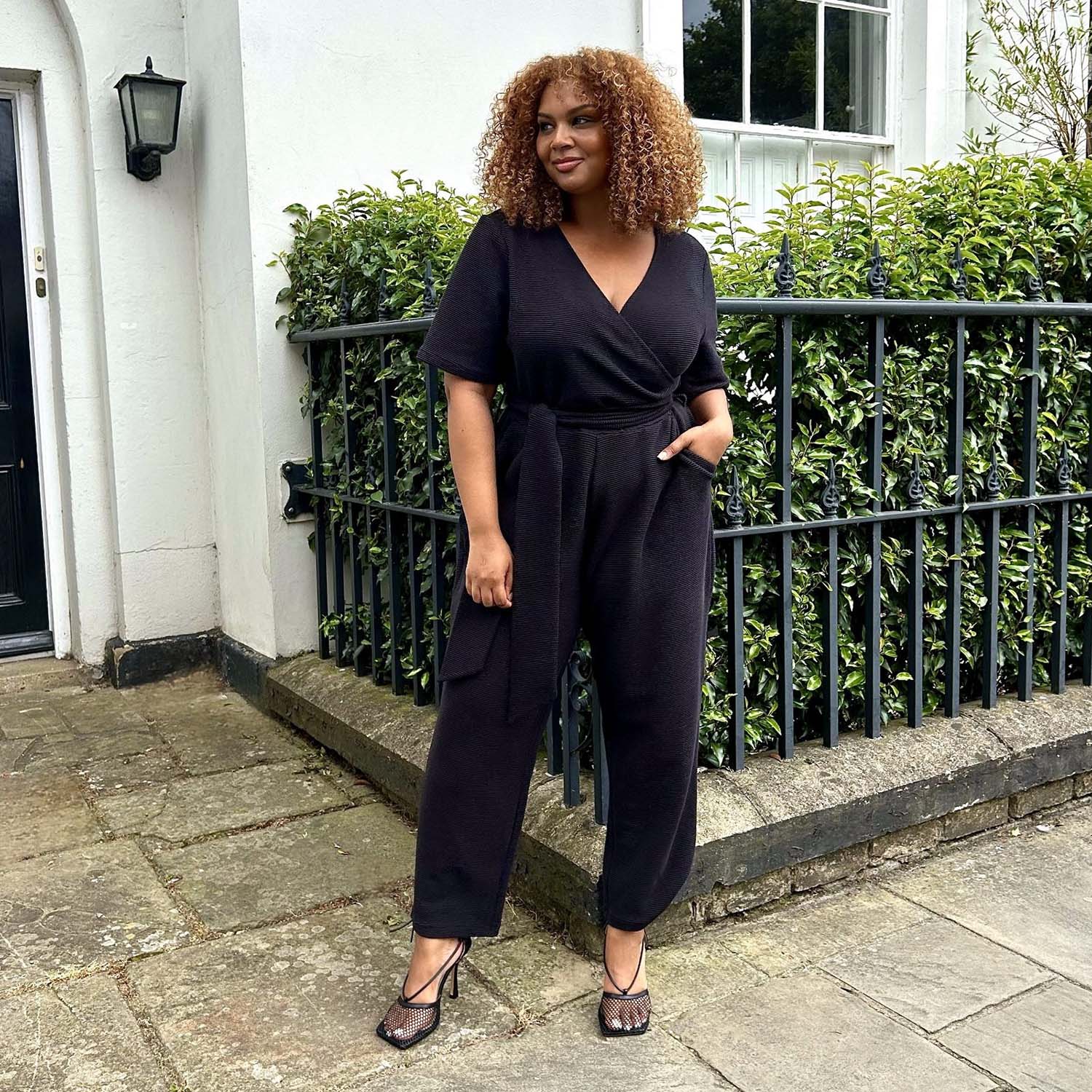 Ottoman Wrap Jumpsuit - Black - Zenithce