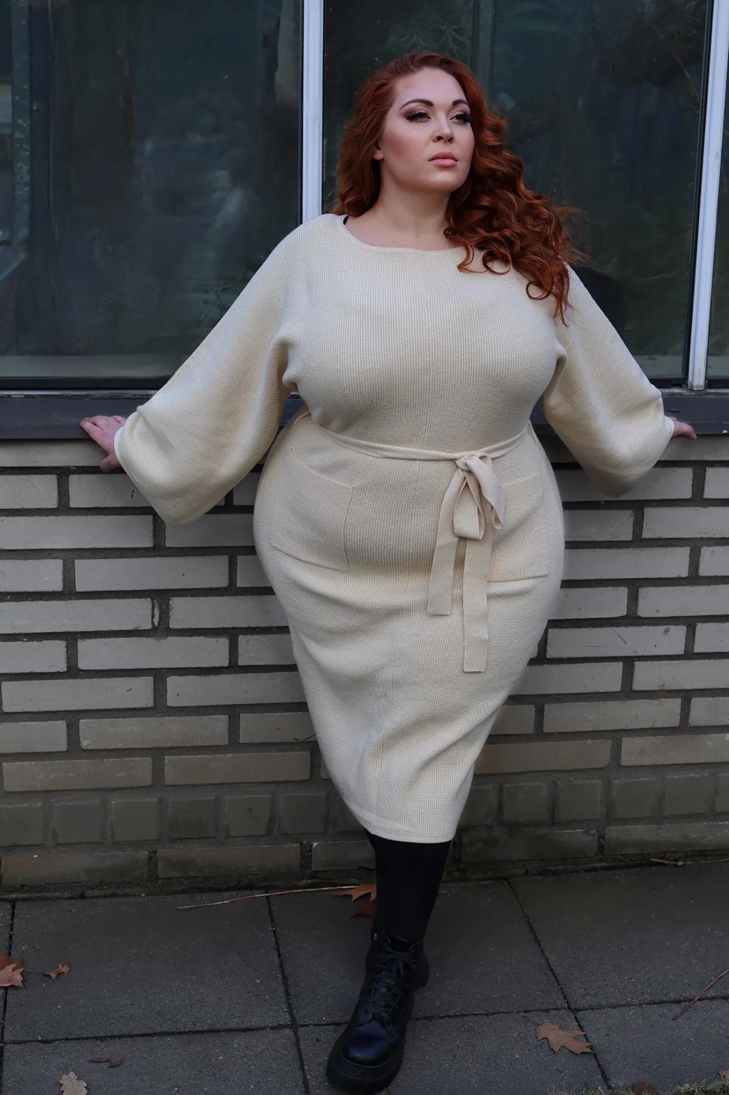 Midi Knitted Cocoon Dress - Oatmeal - Zenithce