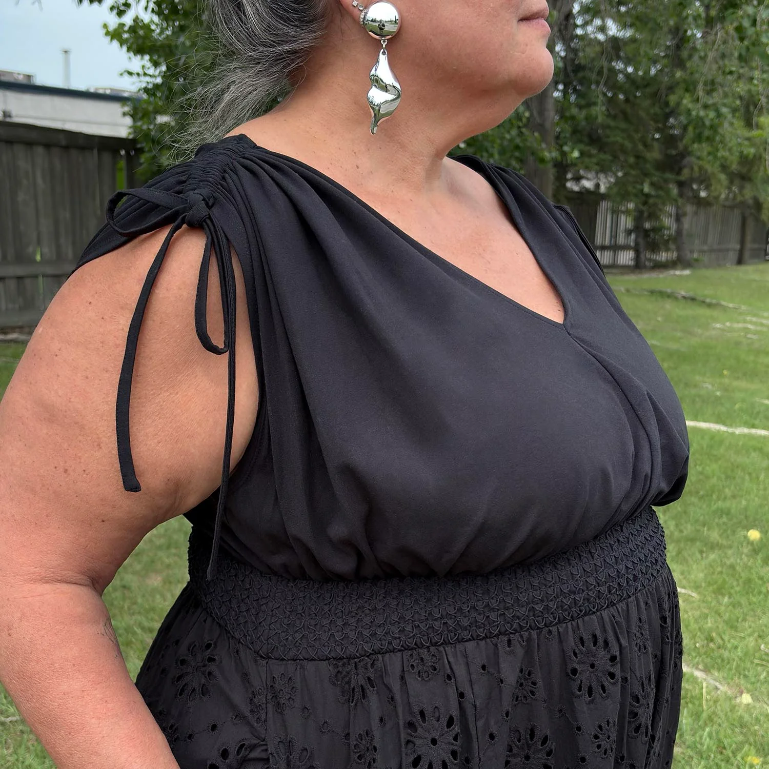 Broderie Anglaise Midi Dress - Black - Zenithce