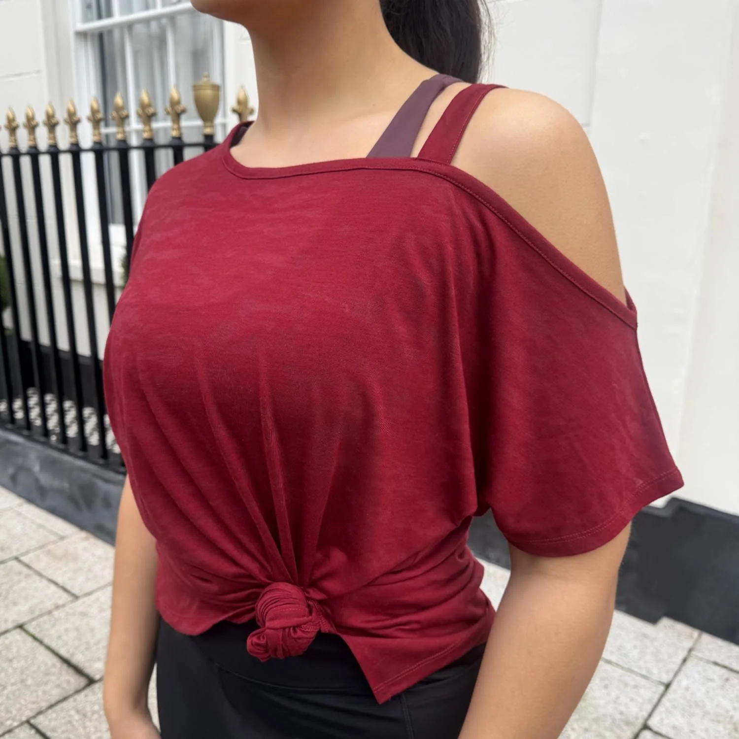 Debbie Off Shoulder Tee - Wine - Zenithce