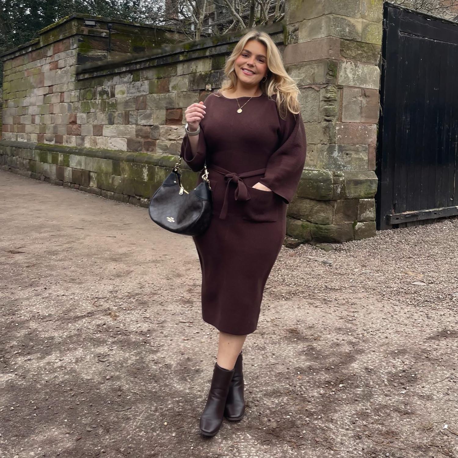 Midi Knitted Cocoon Dress - Hot Chocolate - Zenithce