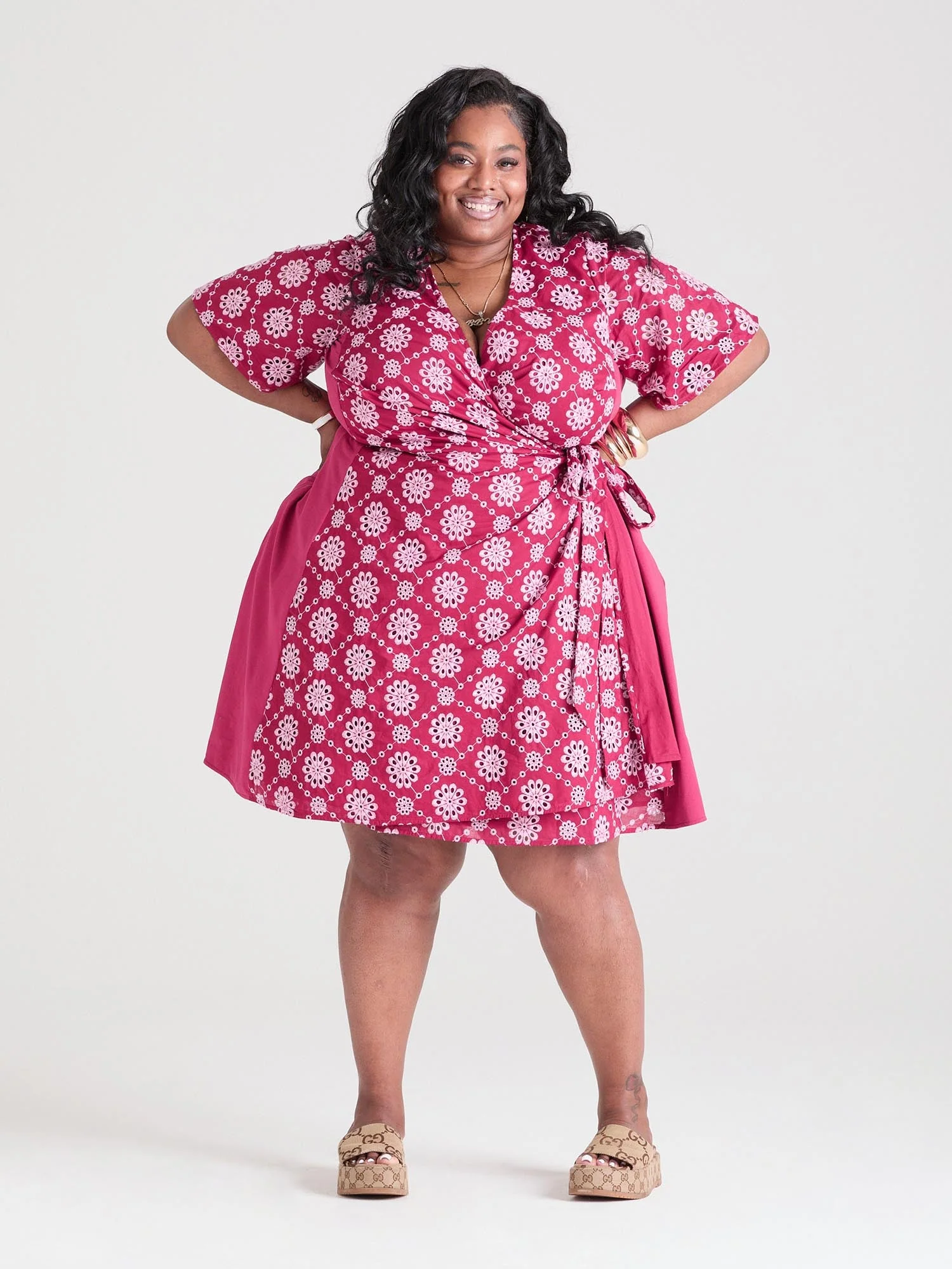 Broderie Anglaise Wrap Dress - Blood Red - Zenithce