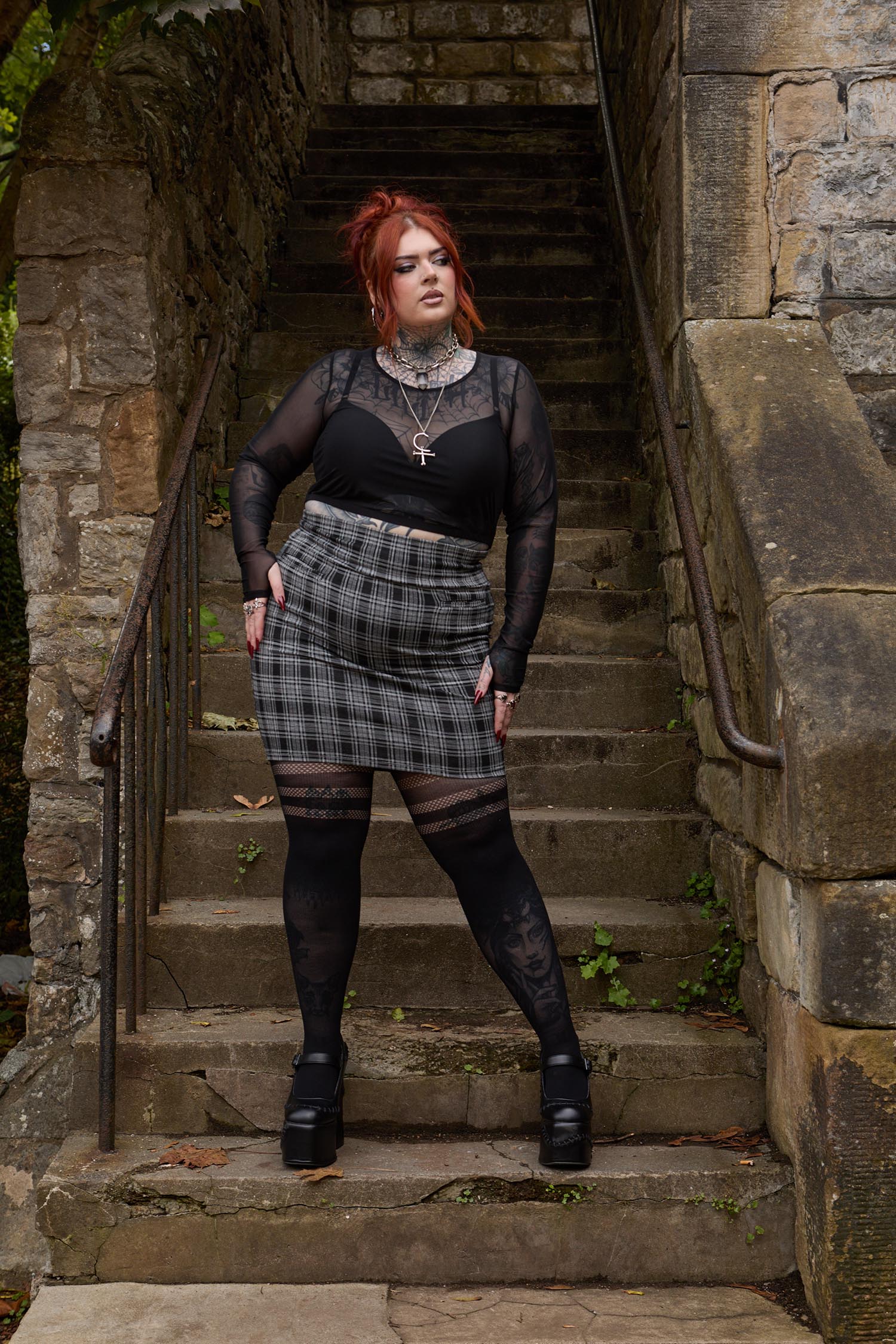 Plaid Mini Skirt - Black & Grey - Zenithce