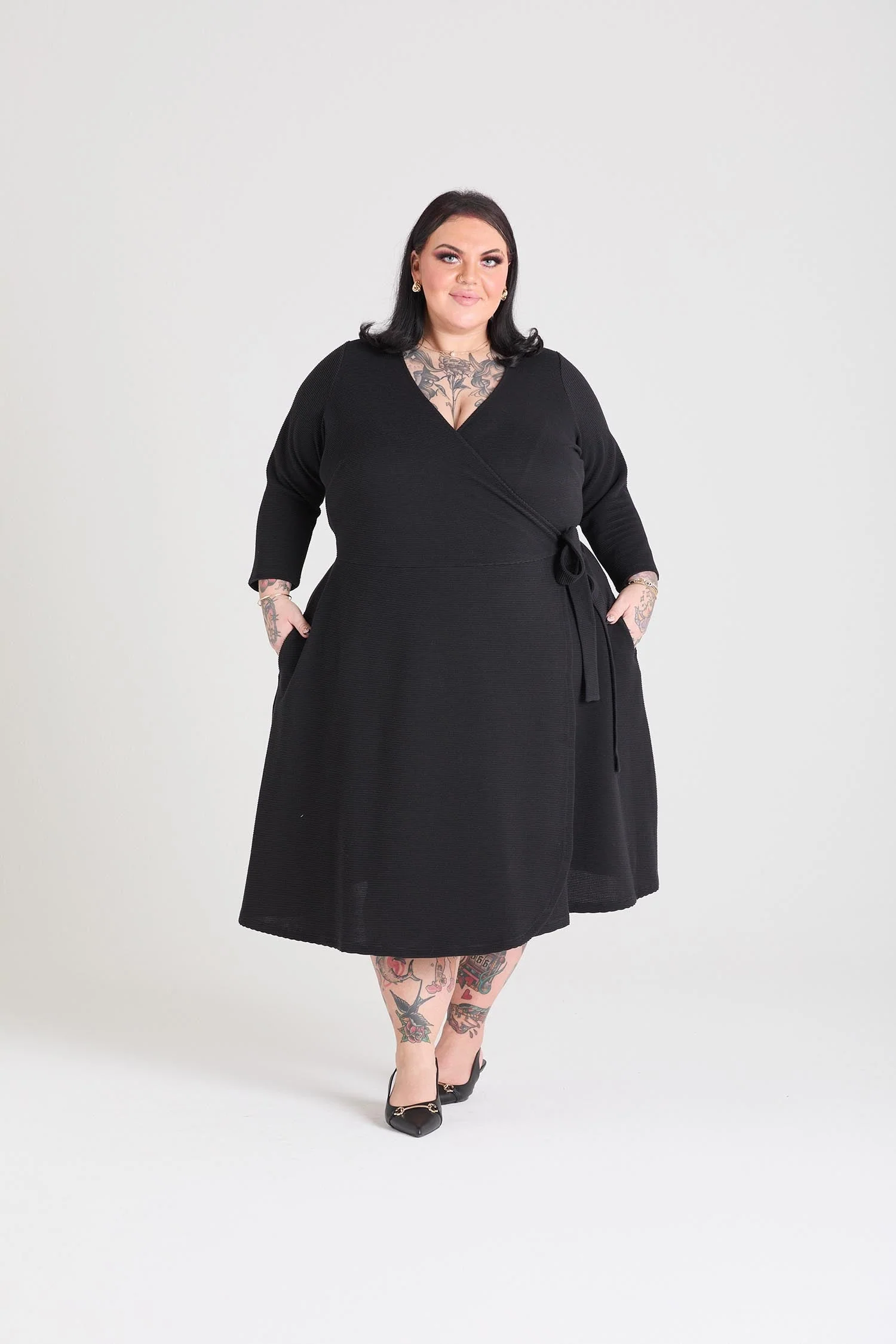 Ottoman Wrap Around Dress - Black - Zenithce