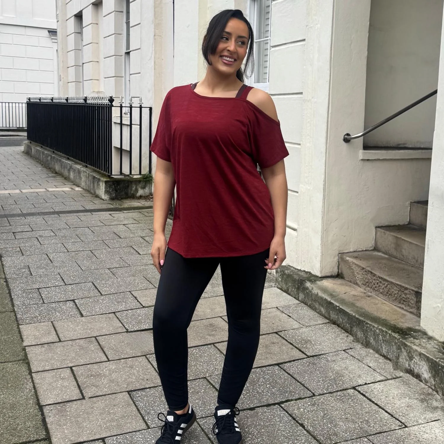 Debbie Off Shoulder Tee - Wine - Zenithce