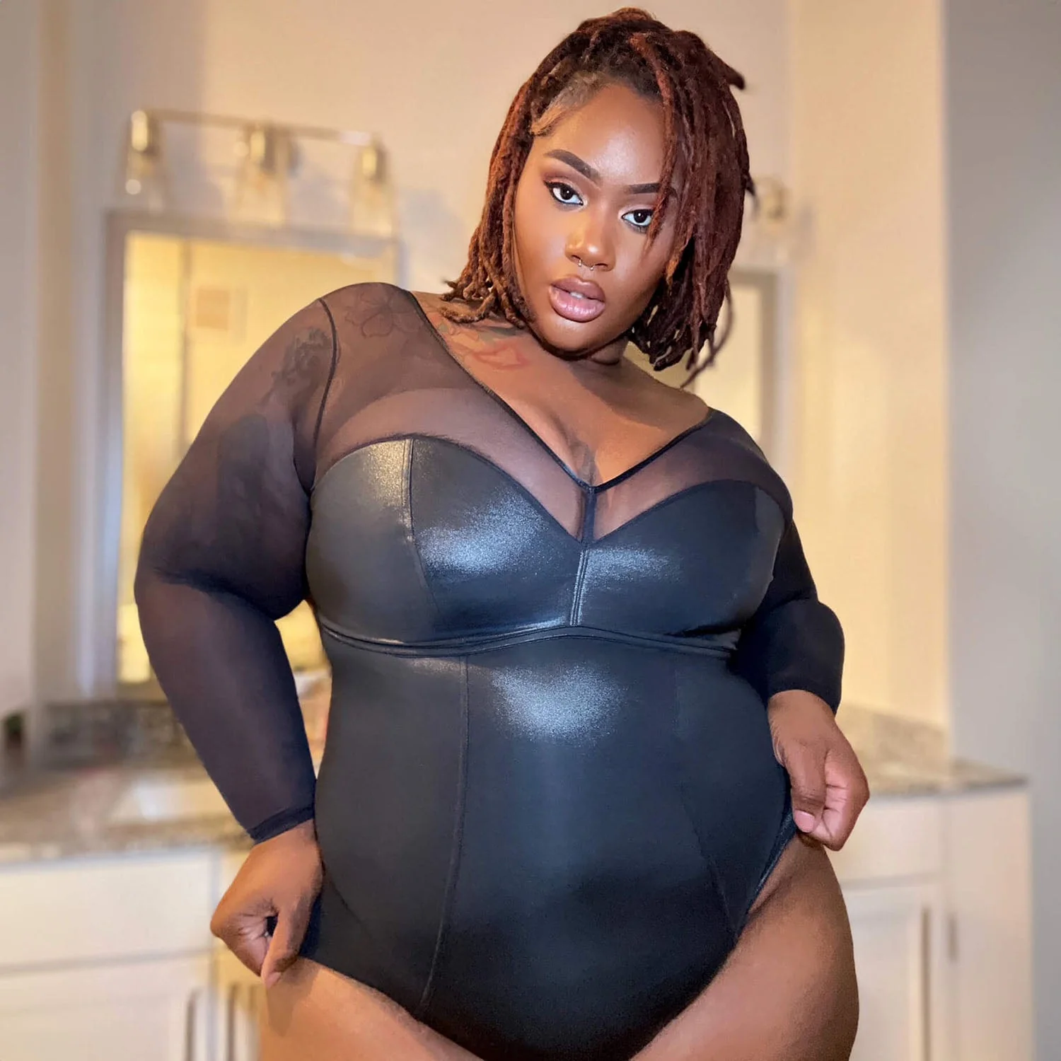 Siren Faux Leather Bodysuit - Zenithce