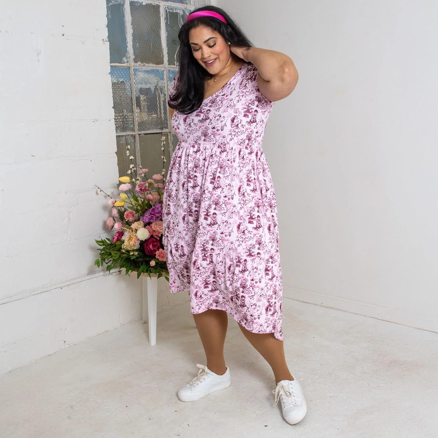 T-Shirt Tiered Dress - Passion au Jardin - L'Amour Rose - Zenithce