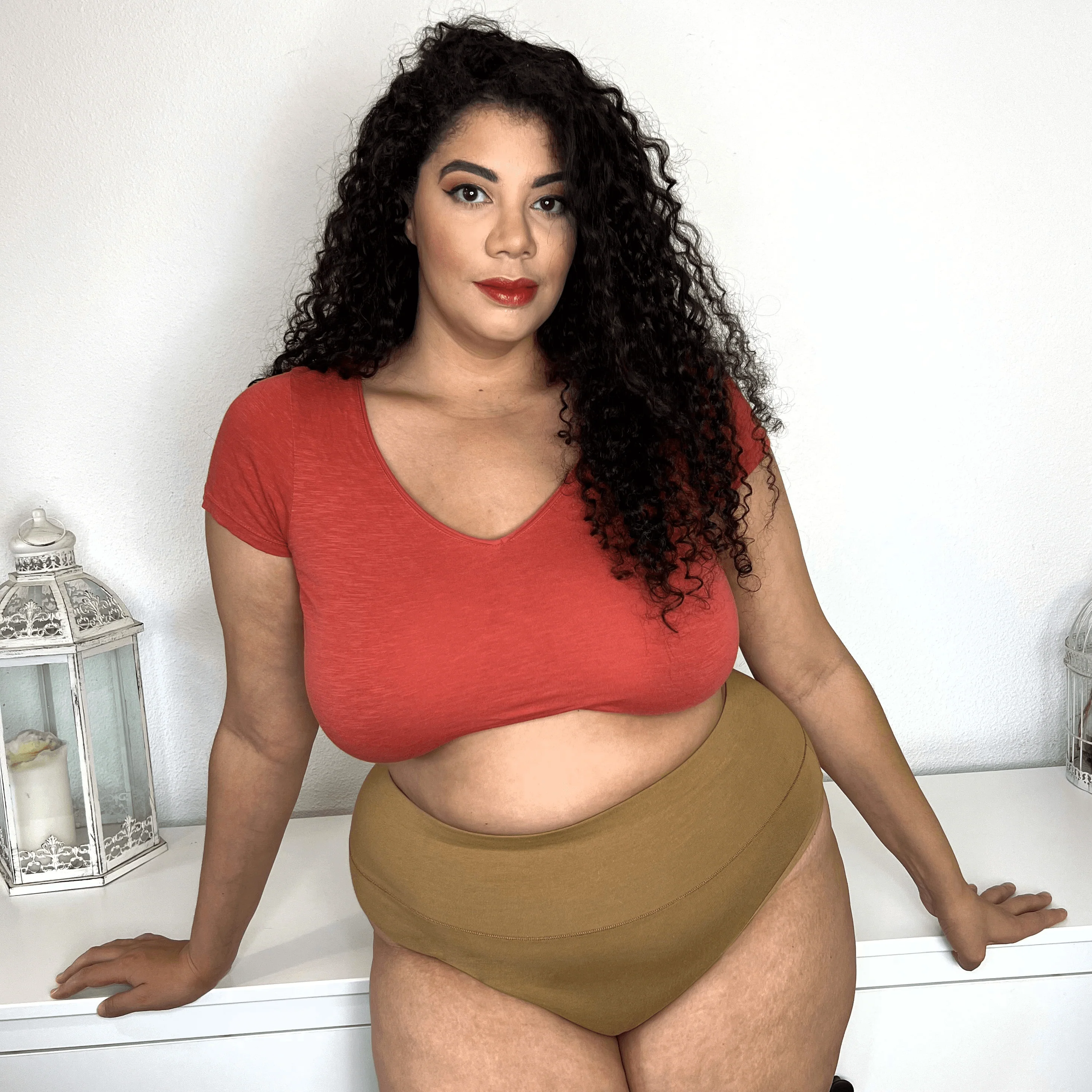 Organic Cotton Cheeky High Leg Knickers - Caramel - Zenithce