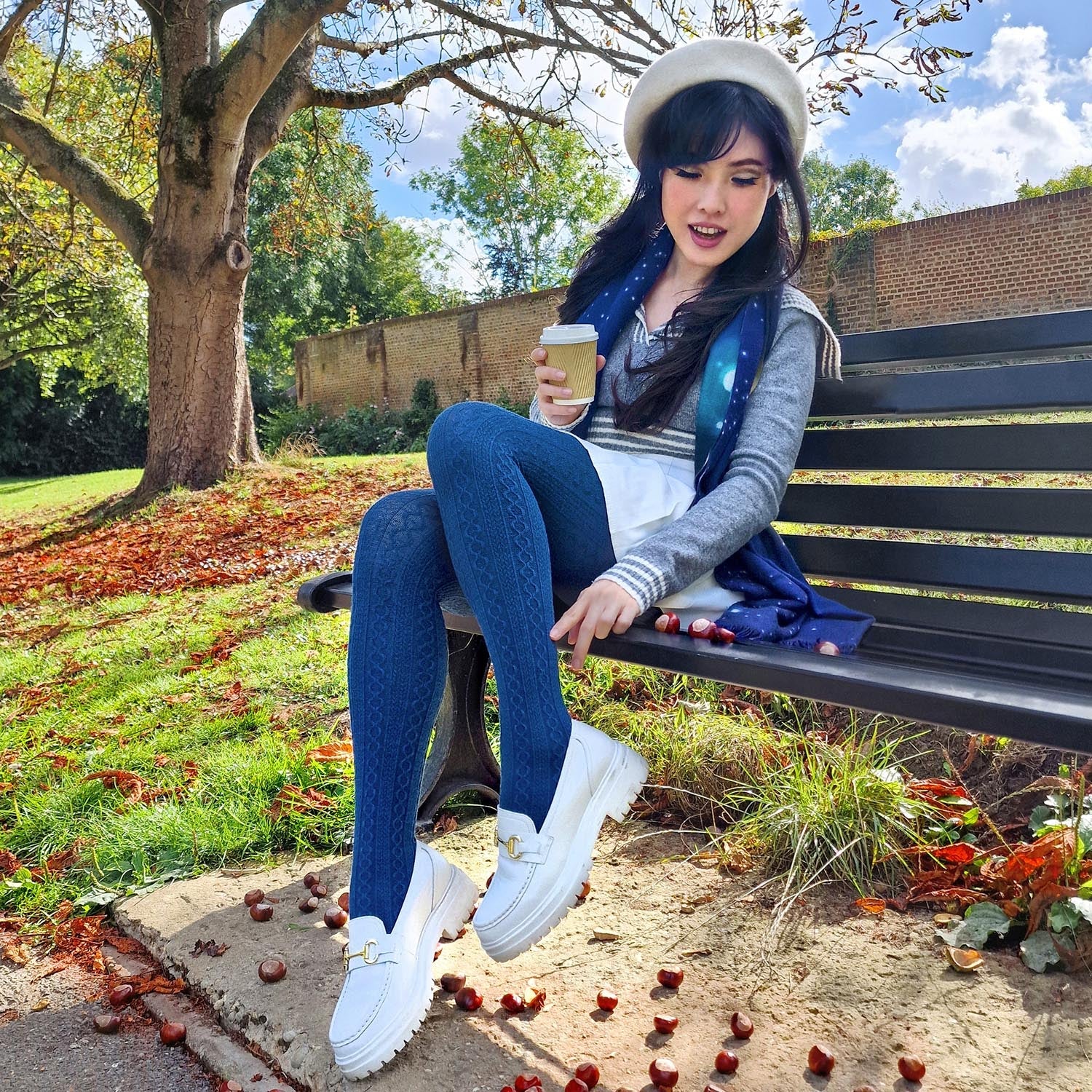 Grannies Cable Knit Wool Tights V2 - Bone China - Zenithce