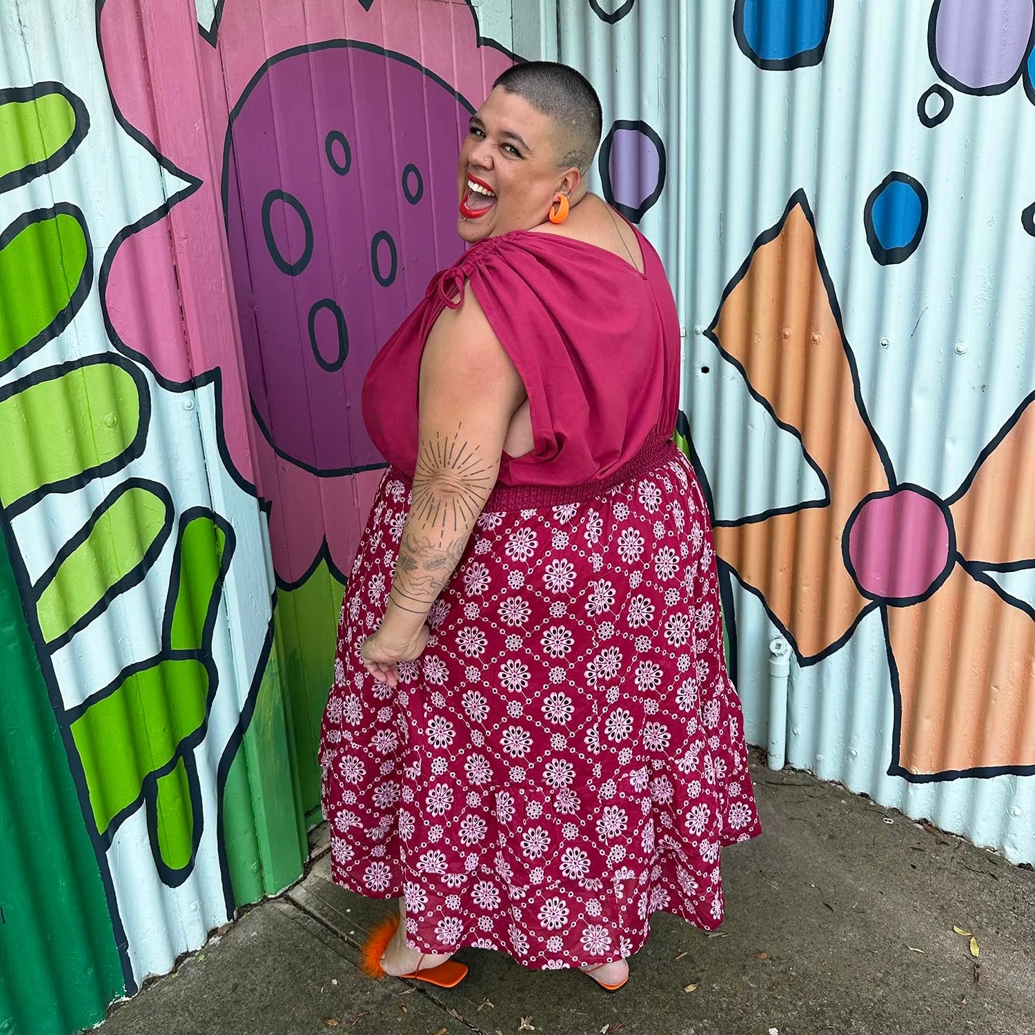 Broderie Anglaise Midi Dress - Blood Red - Zenithce