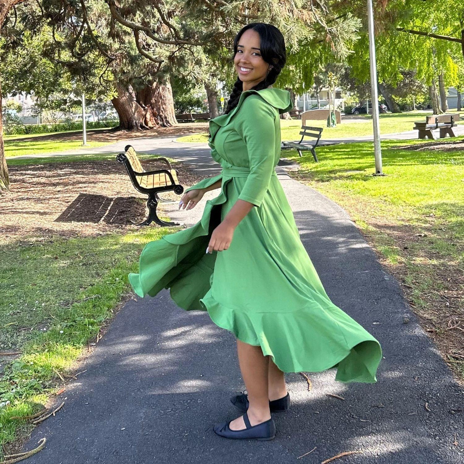 Frill Wrap Dress - Meadow - Zenithce