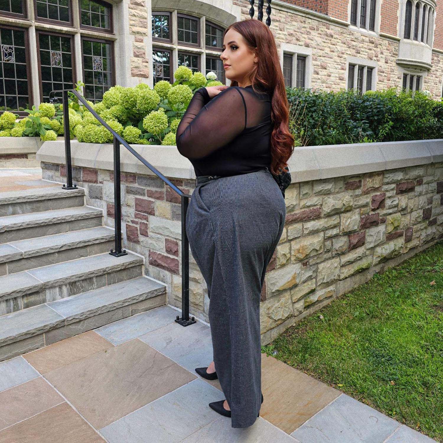 Wide Leg Pinstripe Tailored Trousers - Charcoal - Zenithce