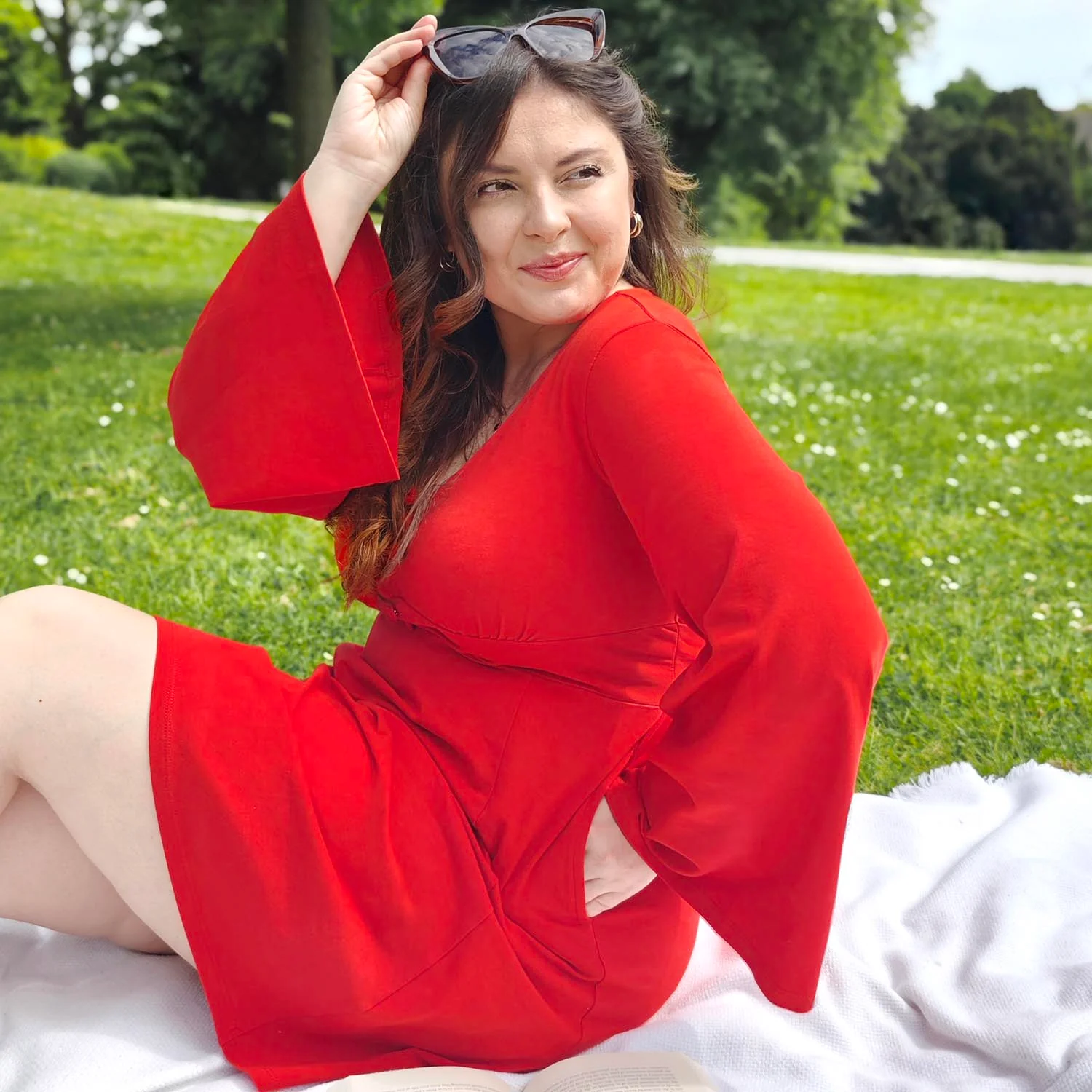 Bell Sleeve Mini Dress - Sangria - Zenithce