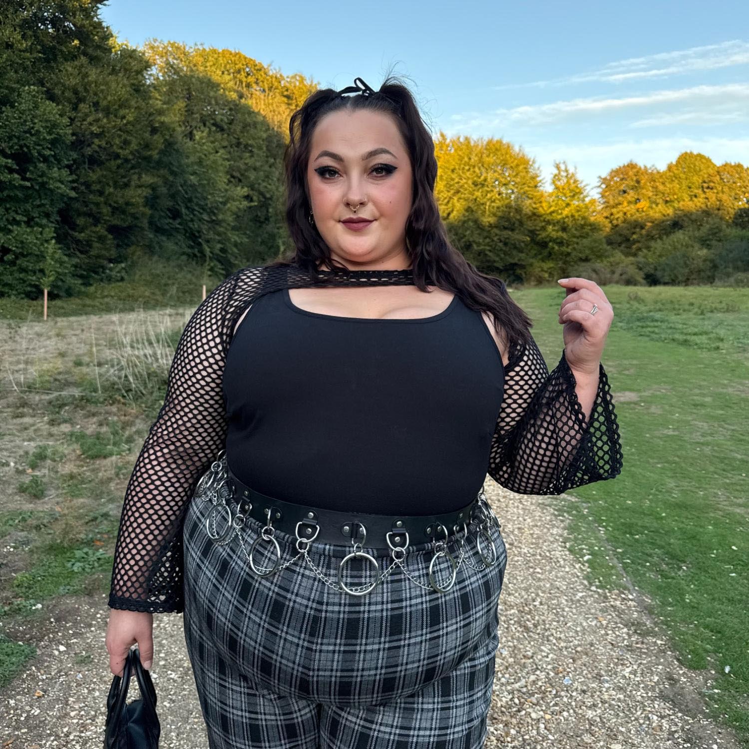 Plaid Wide-Leg Trousers - Black & Grey - Zenithce