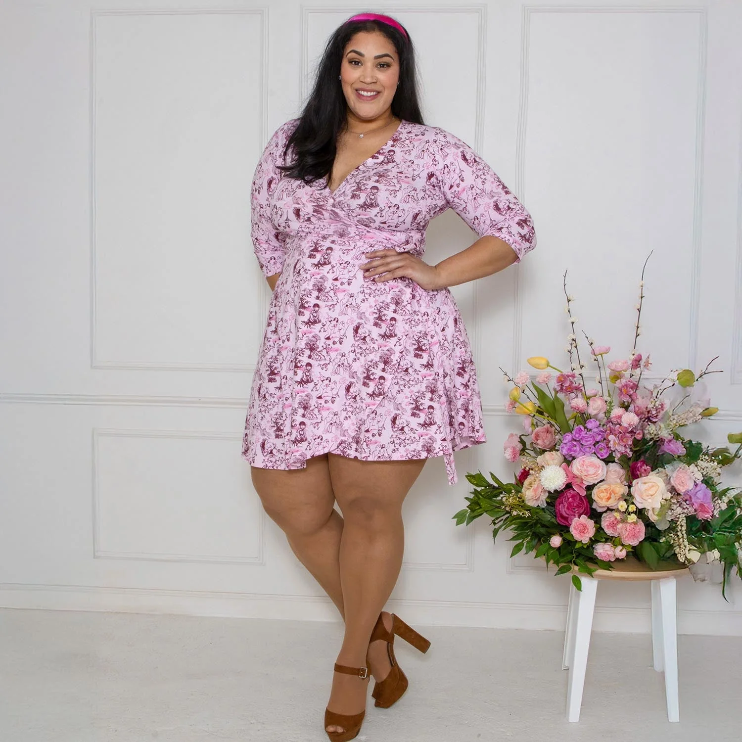 Mini Wrap Dress - Passion au Jardin - L'Amour Rose - Zenithce