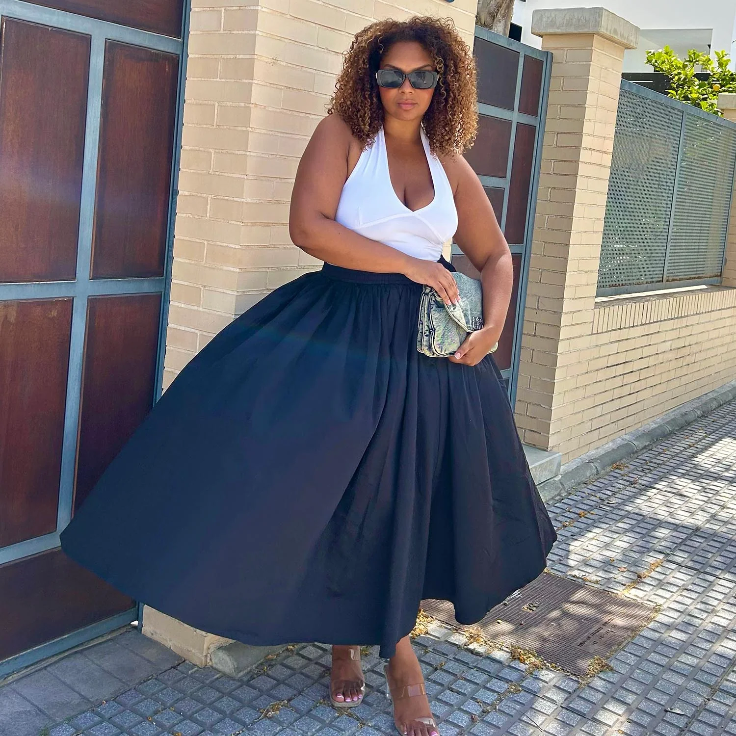 Midaxi Poplin Skirt - Black - Zenithce