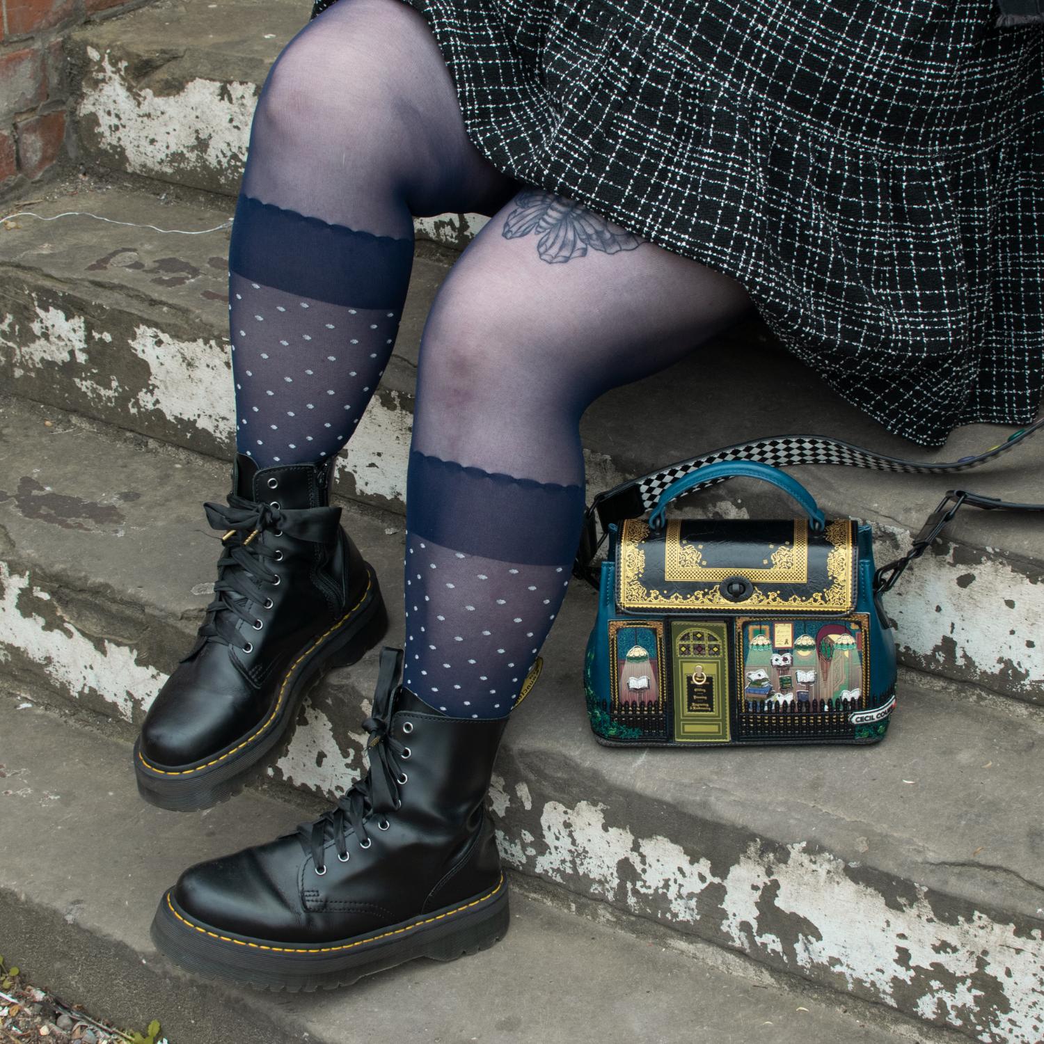 Seoul Chic Faux Sock Tights - Navy - Zenithce