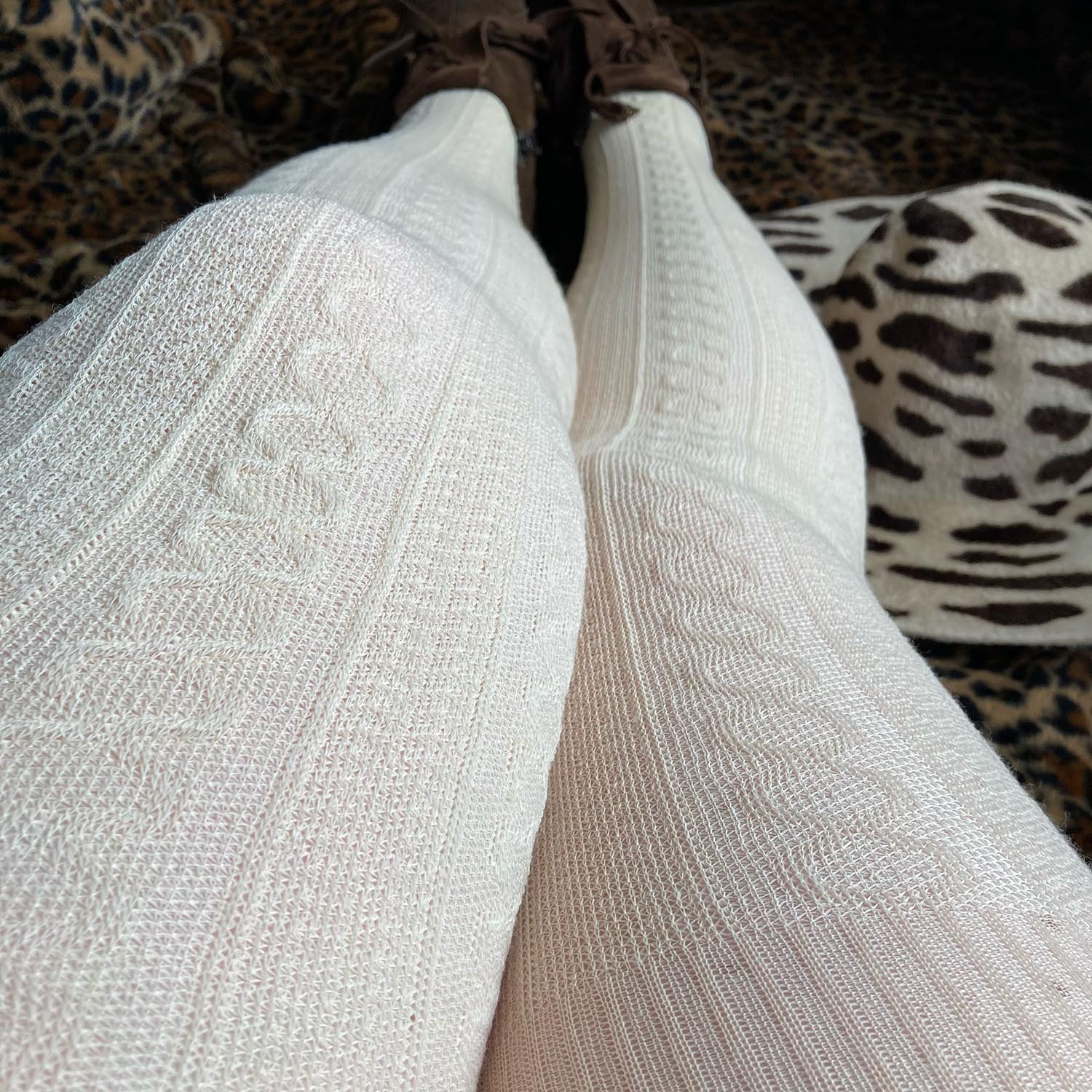 Grannies Cable Knit Wool Tights V2 - Oatmeal - Zenithce