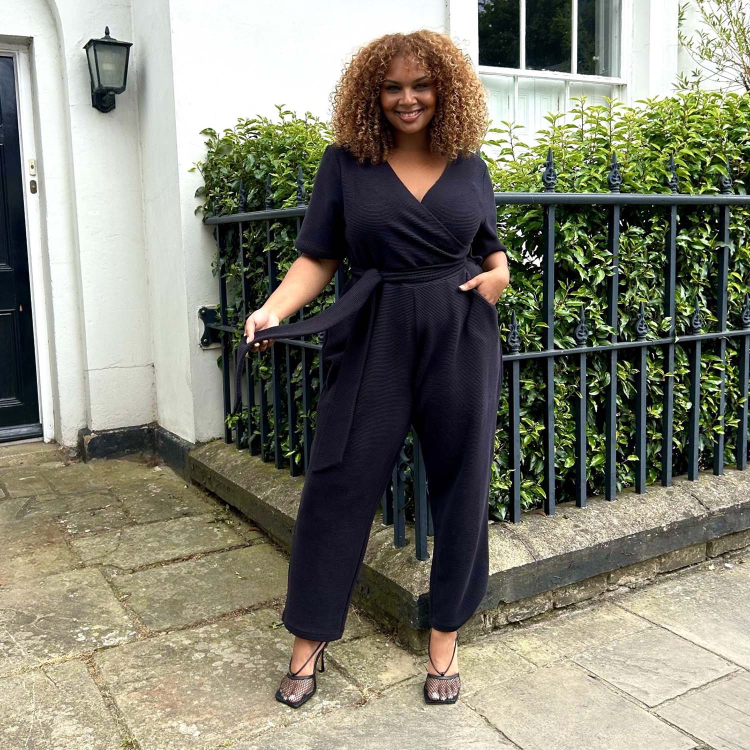 Ottoman Wrap Jumpsuit - Black - Zenithce