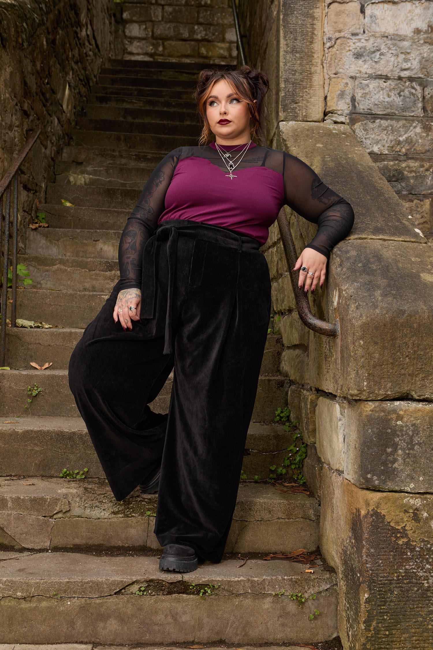 Florence Mesh Sleeve Top  - Cherry - Zenithce