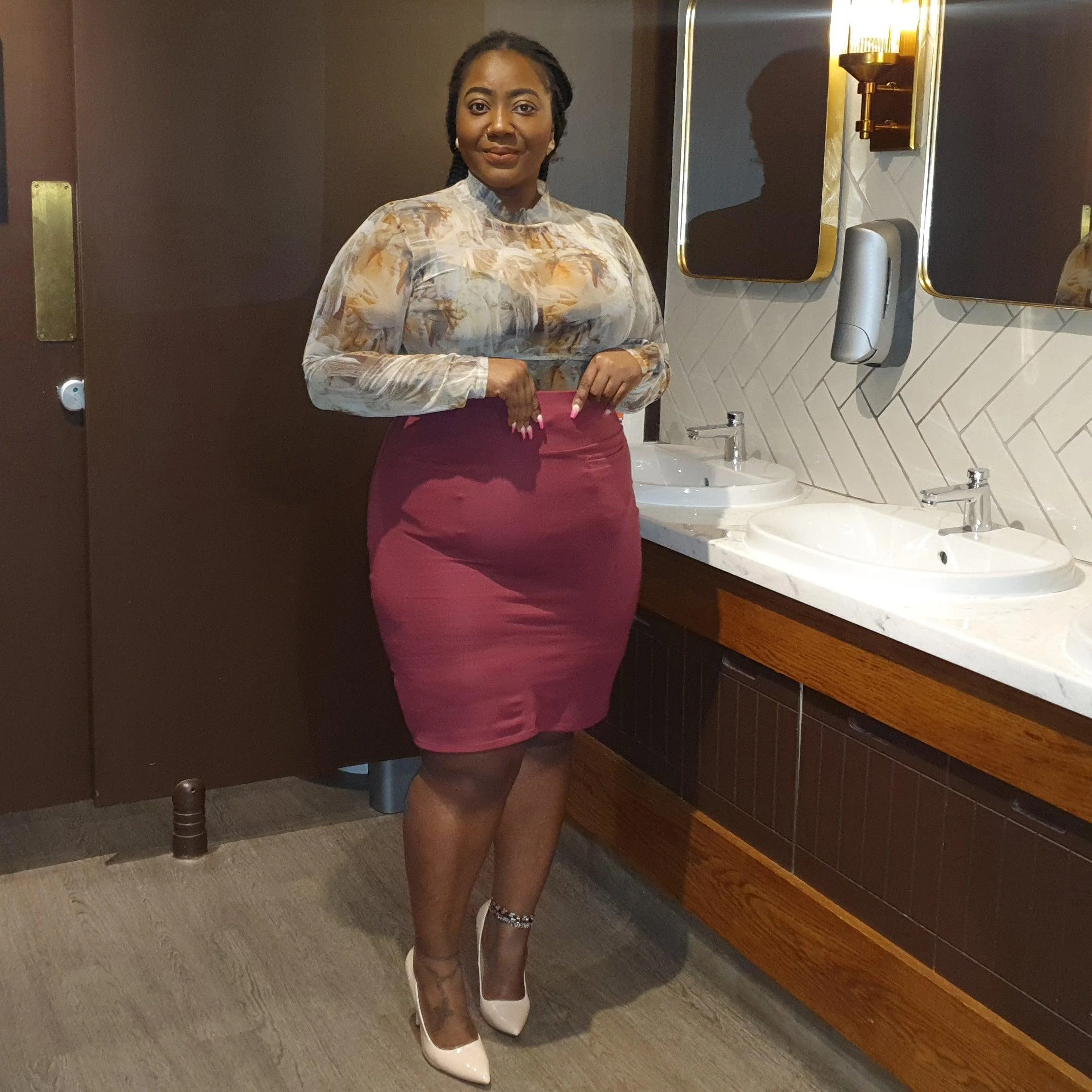 Pencil Skirt - Burgundy - Zenithce