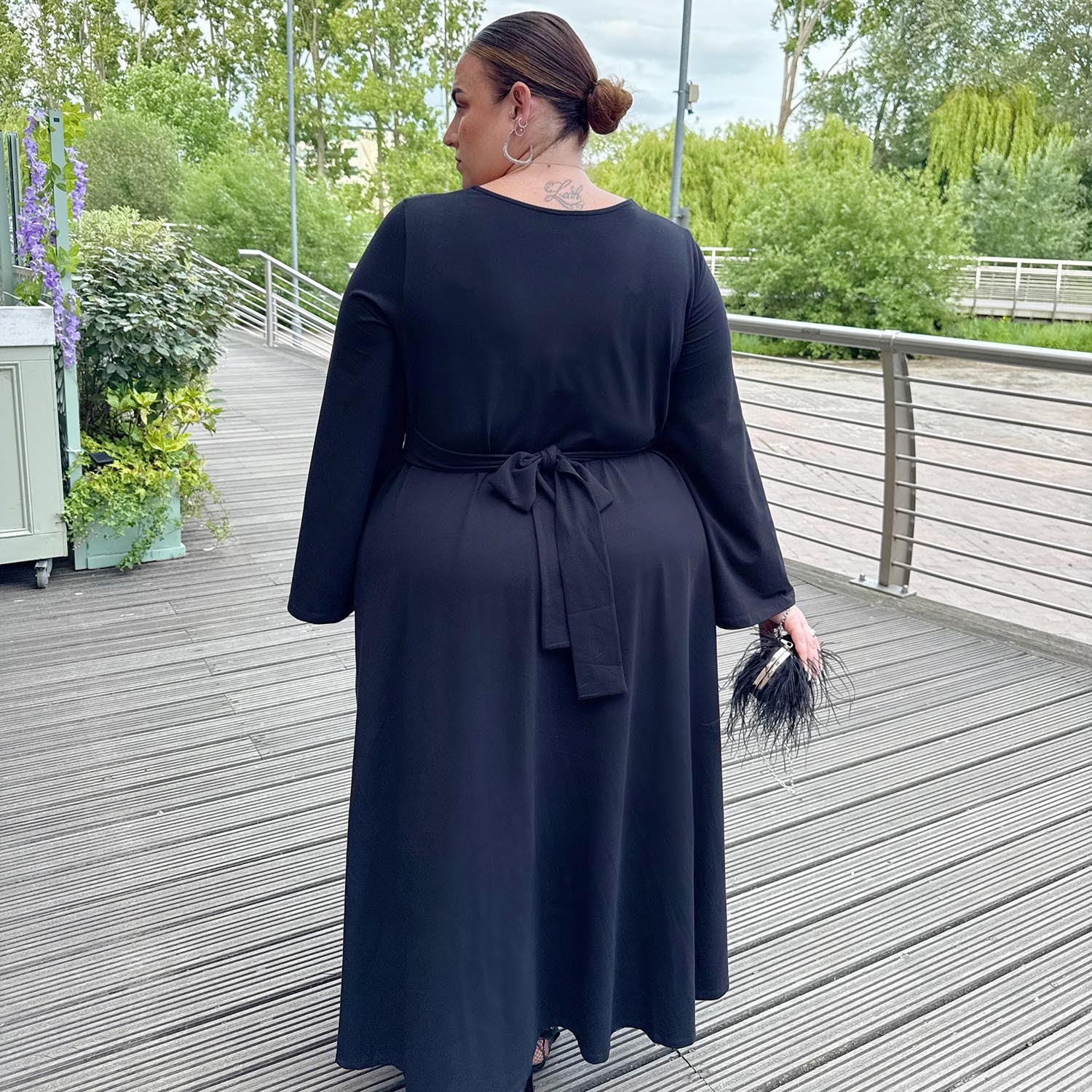 Midaxi Bell Sleeve Dress - Black - Zenithce