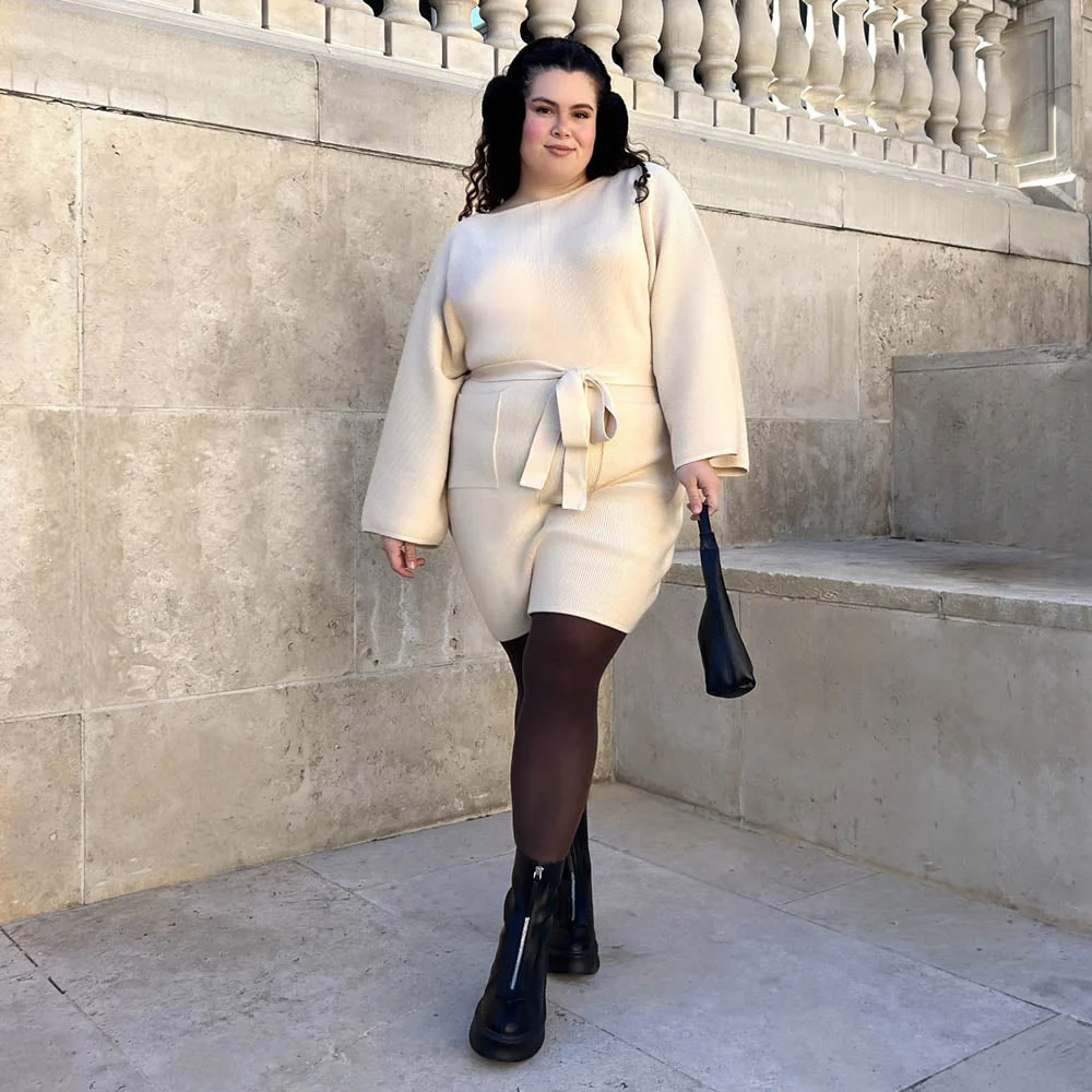 Mini Knitted Cocoon Dress - Oatmeal - Zenithce