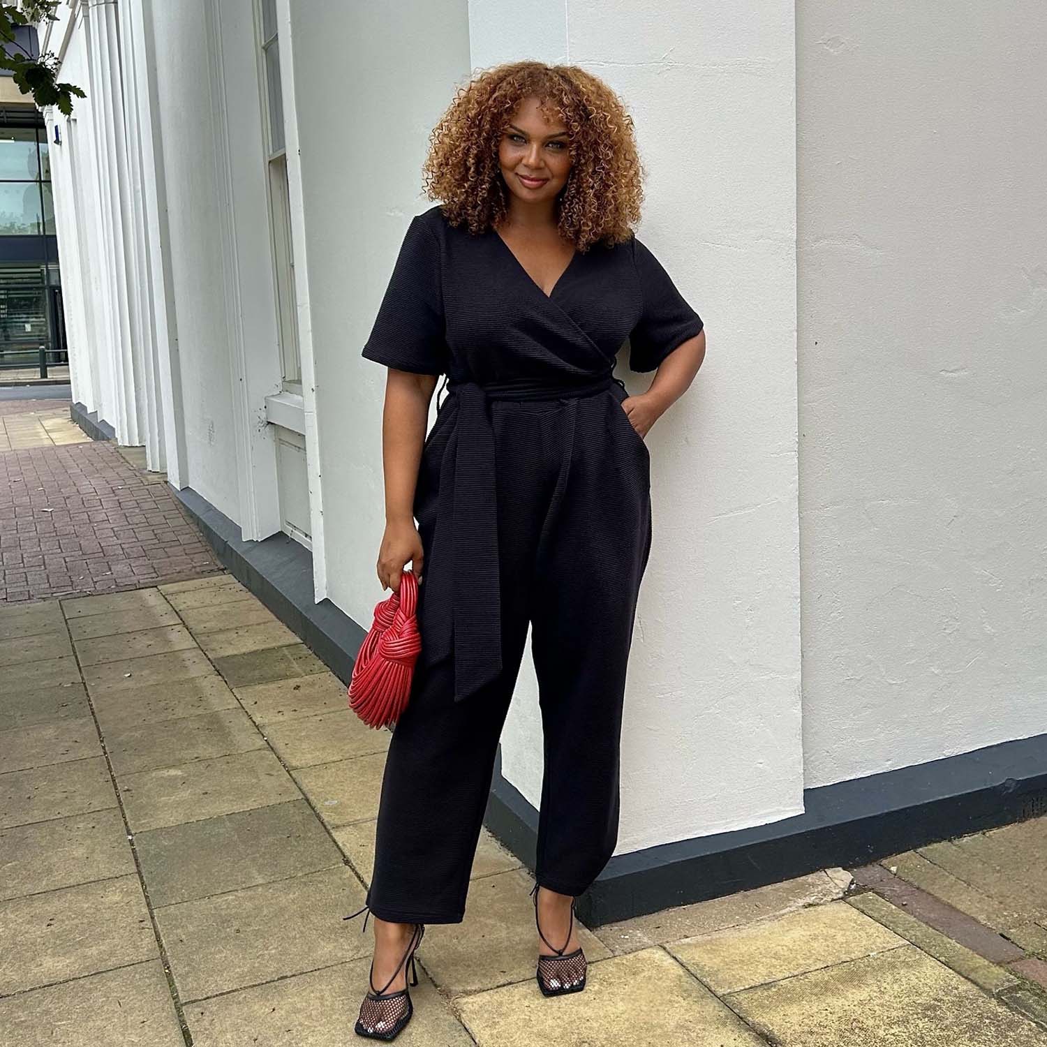 Ottoman Wrap Jumpsuit - Black - Zenithce