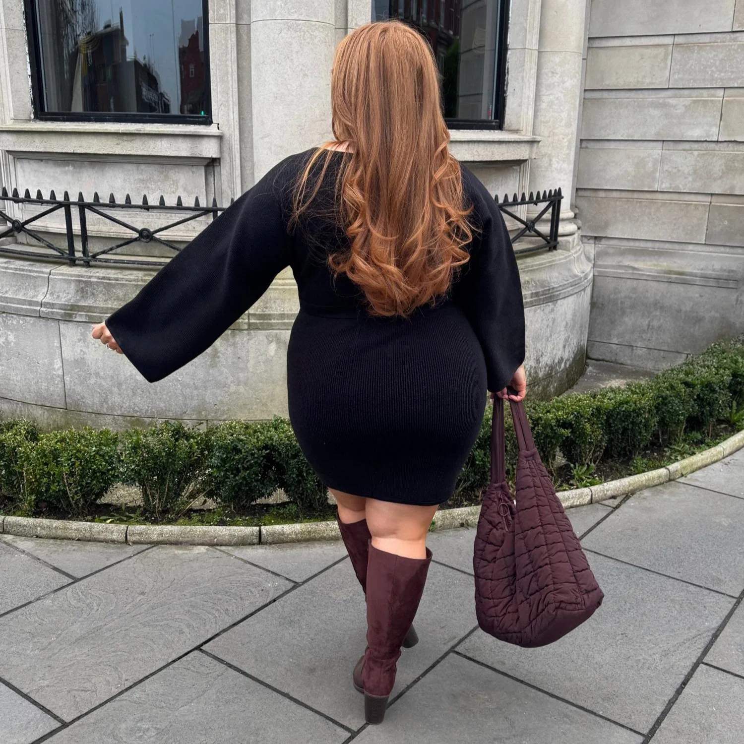 Mini Knitted Cocoon Dress - Black - Zenithce