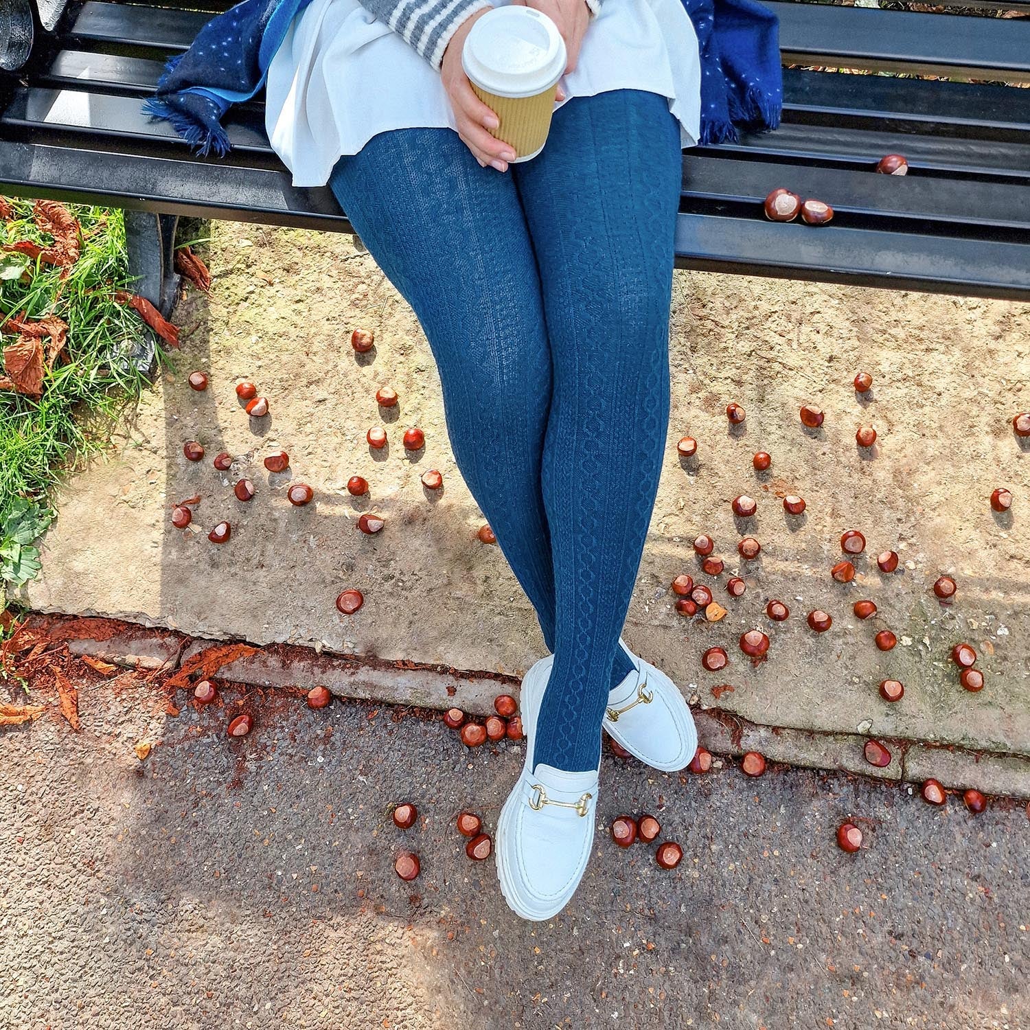 Grannies Cable Knit Wool Tights V2 - Bone China - Zenithce