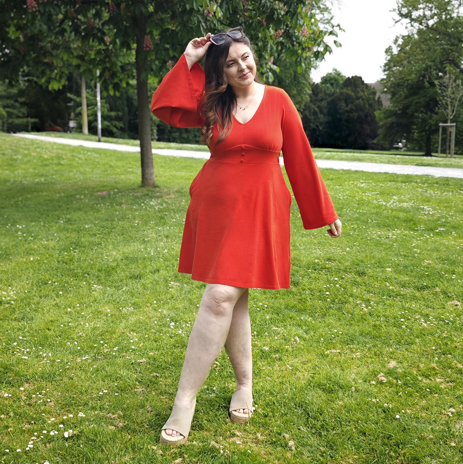 Bell Sleeve Mini Dress - Sangria - Zenithce