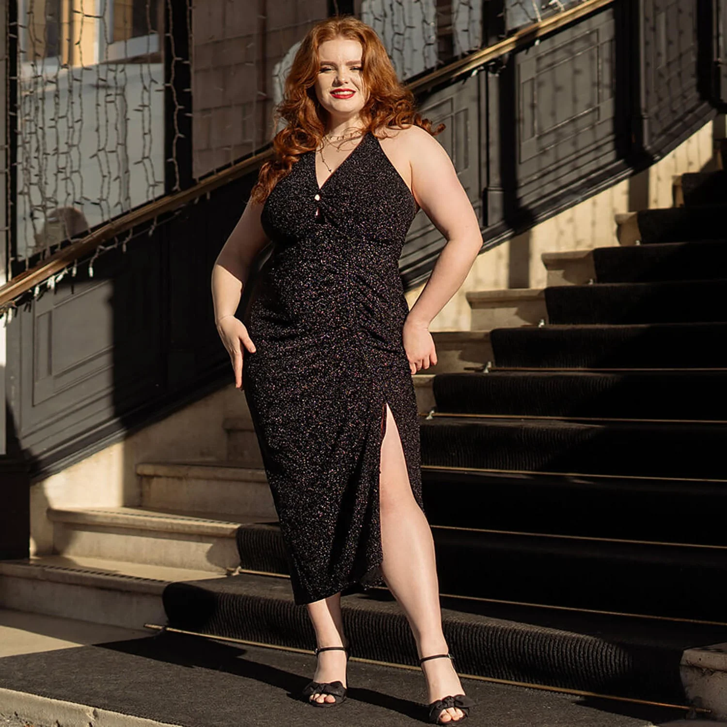 Lurex Halter Dress - Black - Zenithce