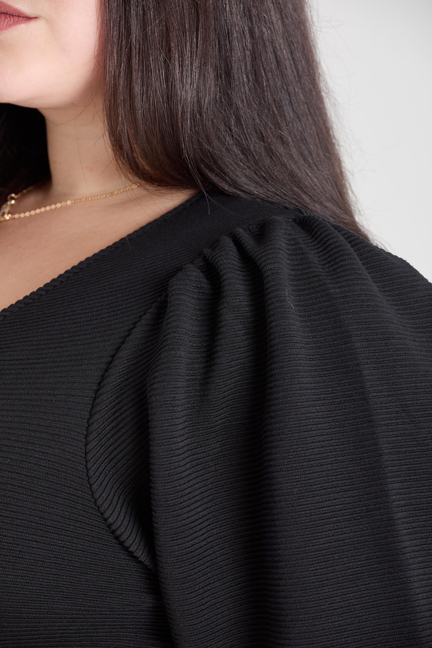 Ottoman Long Sleeve Wrap Jumpsuit - Black - Zenithce