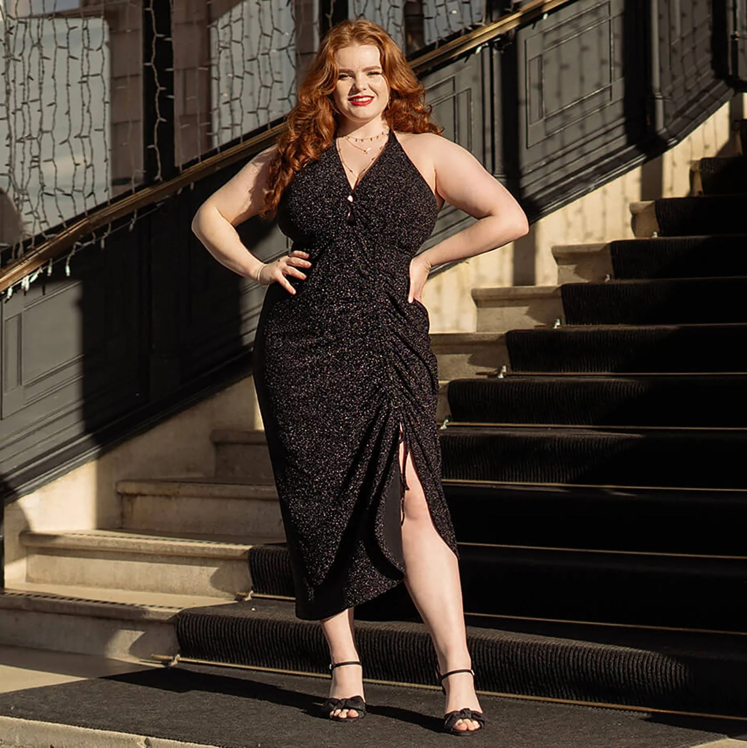 Lurex Halter Dress - Black - Zenithce