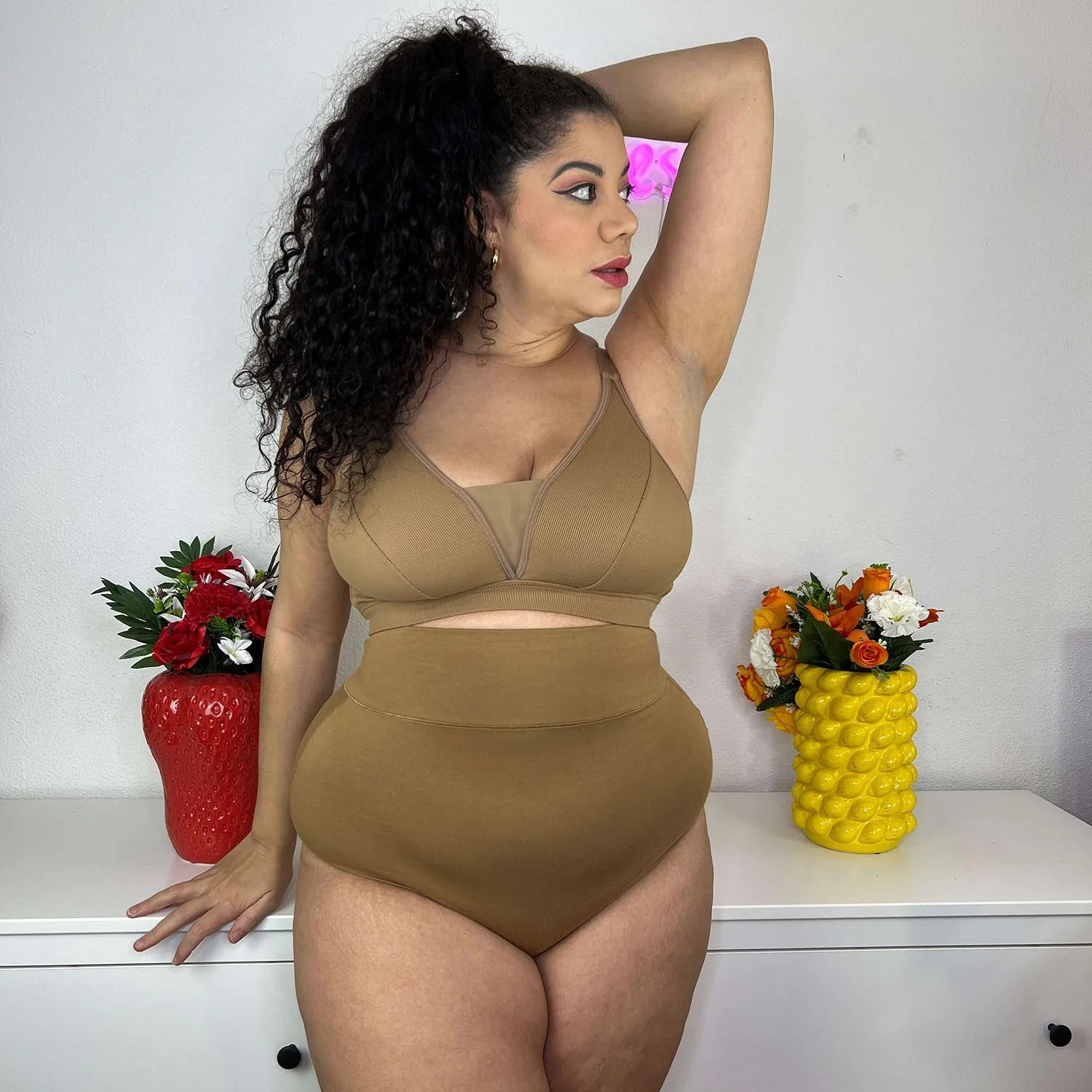 Organic Cotton Super High Waist Knickers - Caramel - Zenithce