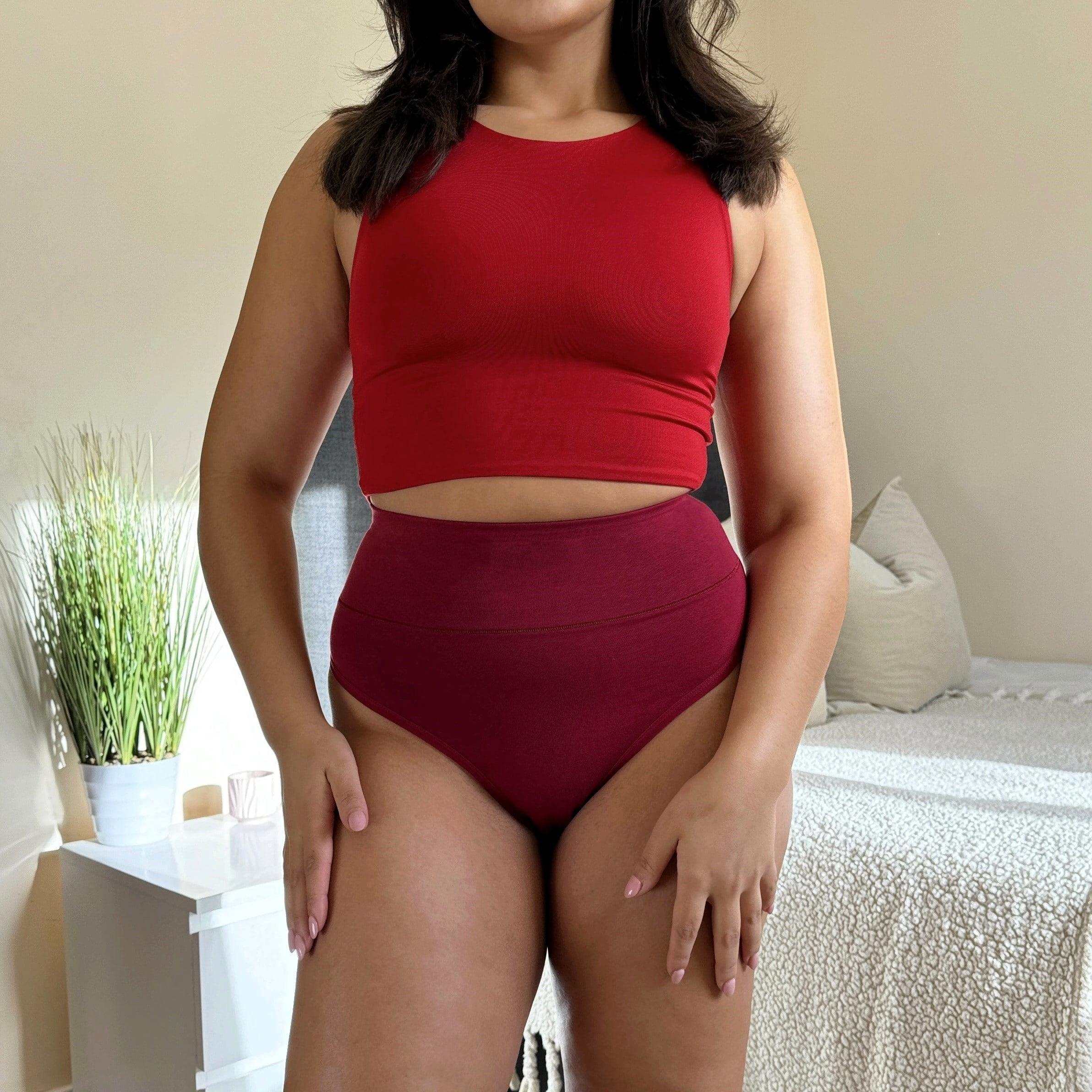 Organic Cotton Cheeky High Leg Knickers -  Blood Red - Zenithce