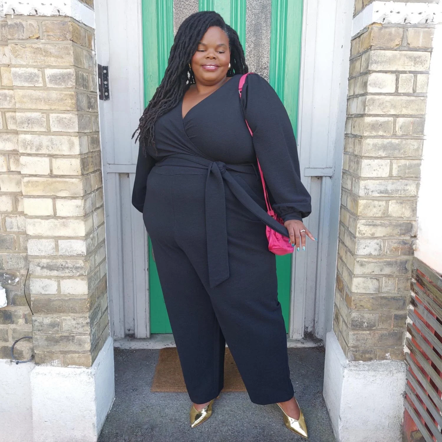 Ottoman Long Sleeve Wrap Jumpsuit - Black - Zenithce