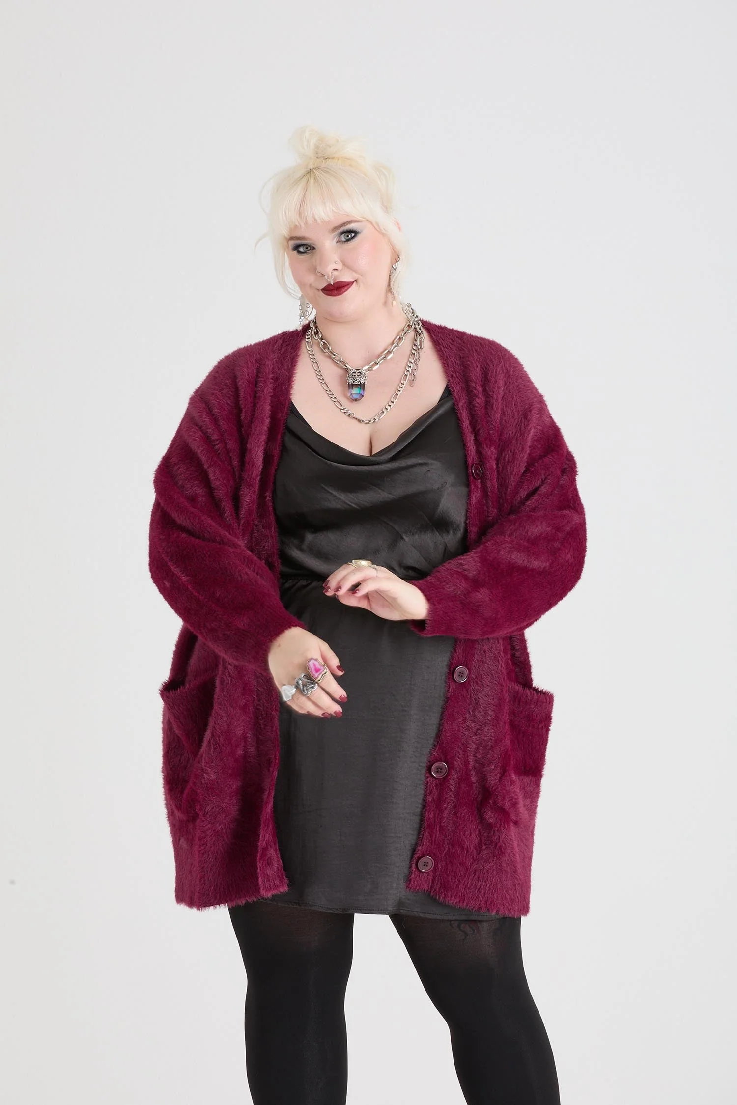 Fluffy Cardigan - Cherry - Zenithce