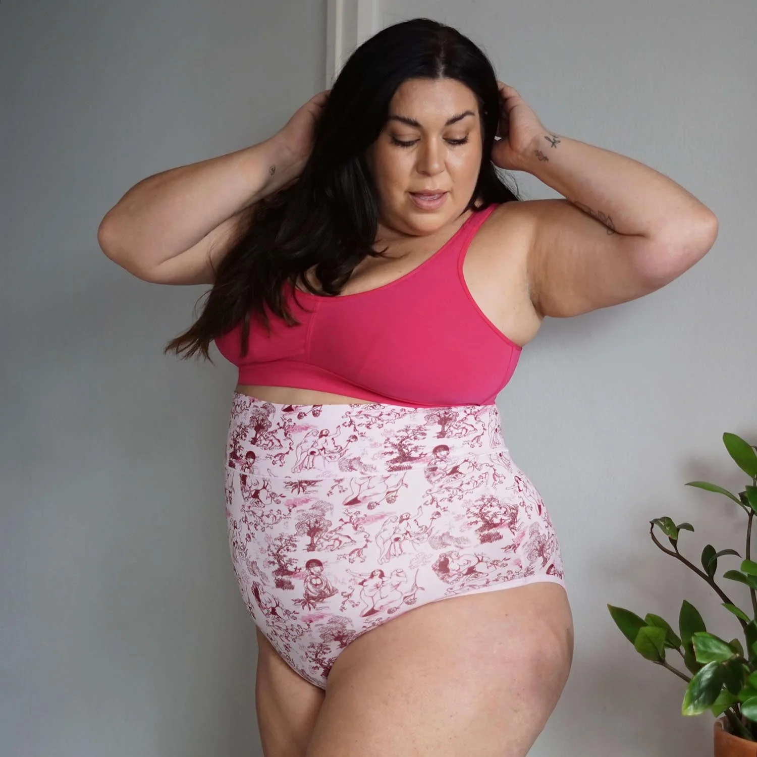 Organic Cotton Super High Waist Knickers - Passion au Jardin - L'Amour Rose - Zenithce