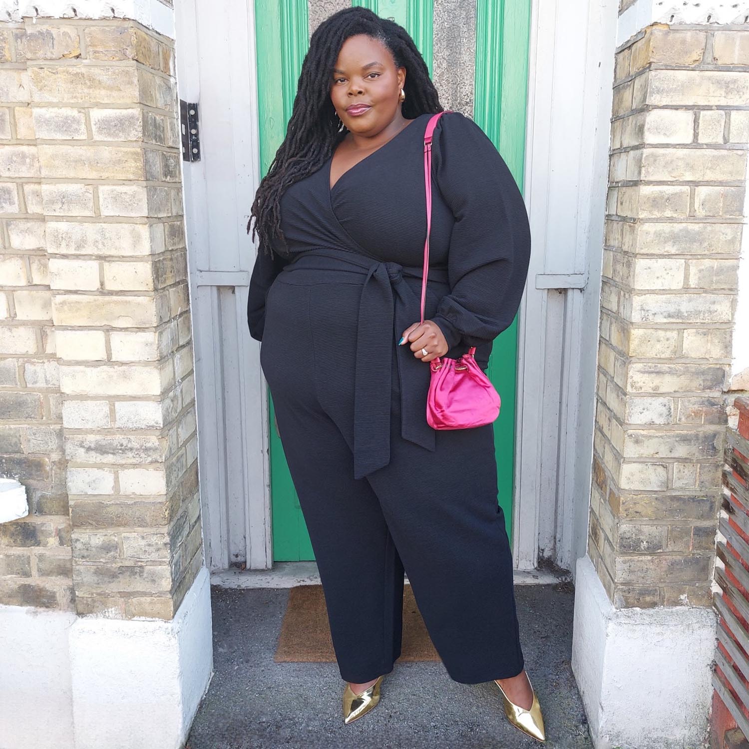 Ottoman Long Sleeve Wrap Jumpsuit - Black - Zenithce