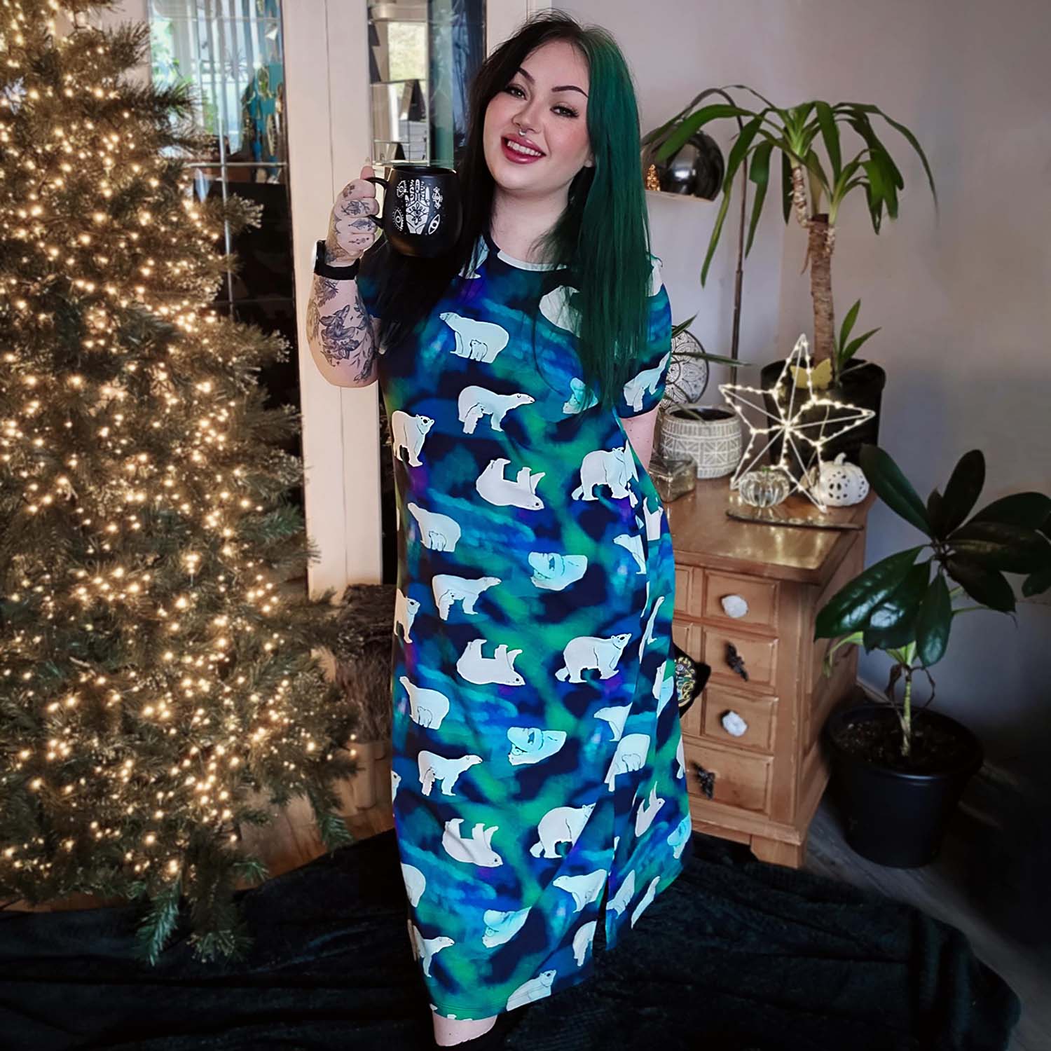 Organic Cotton Long Nightdress - Polar Bears - Zenithce