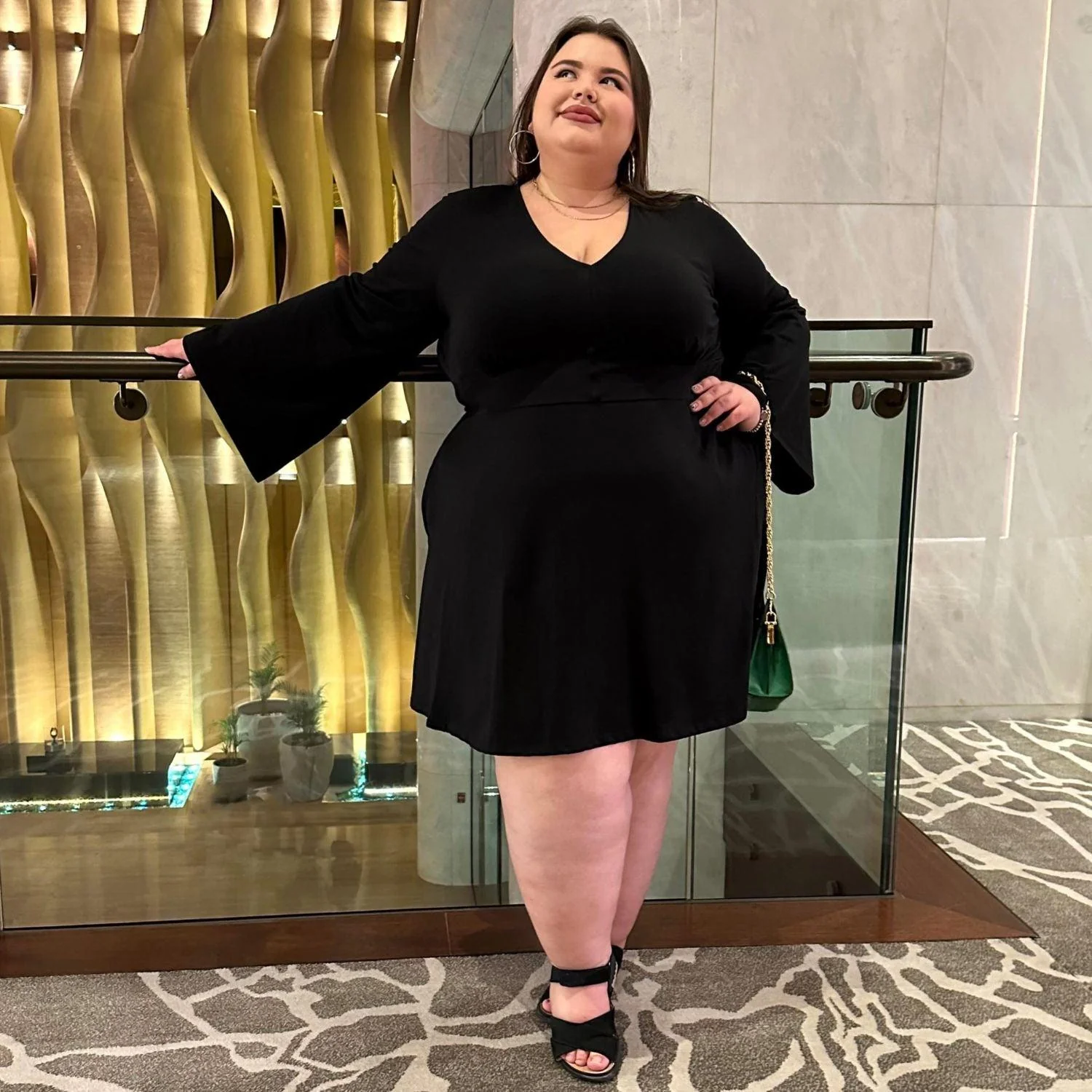 Bell Sleeve Mini Dress - Black - Zenithce